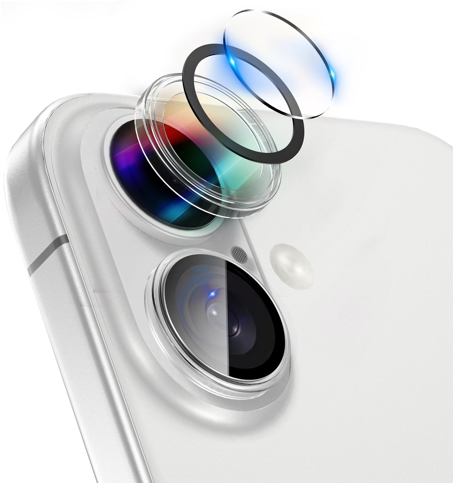 LONLI - for iPhone 16 Pro | 16 Pro Max - Triple Individual Camera Lens Protector - Rainbow Holographic Glitter WN420