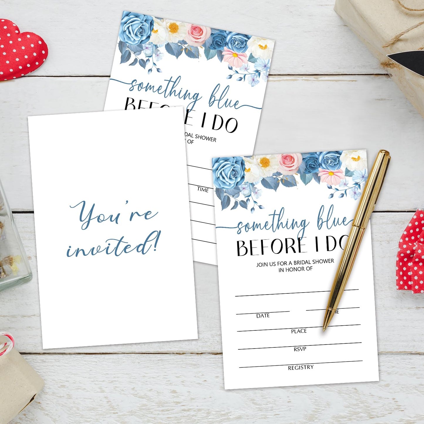 50 Years Anniversary Bridal Shower Invitations Cards, Set of 25 Gold Foil Floral Fill in Style 50th Year Wedding Invites Cards with Envelopes for Couples Marriage Party Supplies-T05 WN420