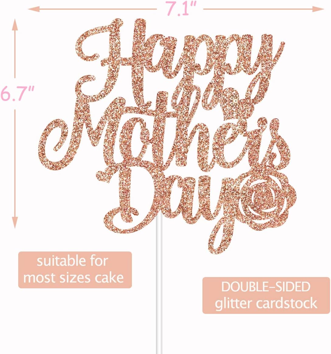 Happy Mother's Day Cake Topper - Rose Gold Glitter Cake Decorations I Love Mom Thanks Mom Home Celebrate Party Decor centerpiece Mothers Day Gift(DOUBLE-SIDED Paper) BST326L