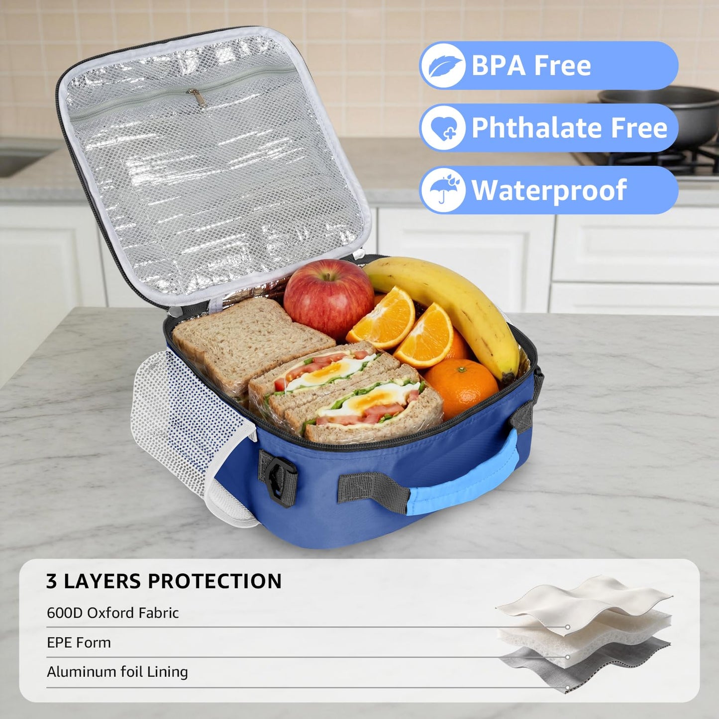 Lunch Bag for Kids Insulated Lunch Boxe for Boys Girls Small Reusable Cooler Tote Lunchbag Back to School Cute Lunchbox for Teens (light blue) WN420