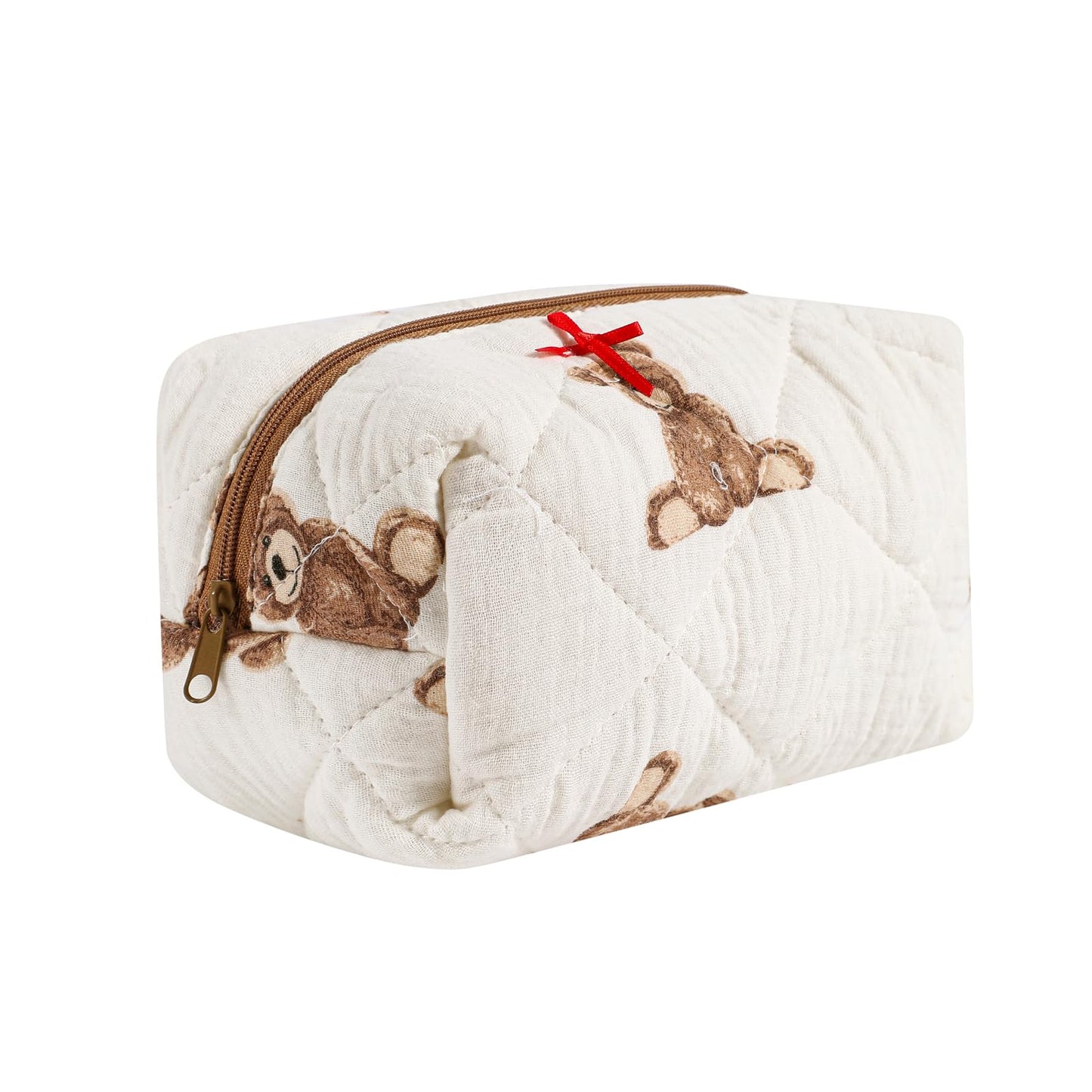 Cute Small Floral Cotton Makeup Bag, Quilted Zipper Pouch with Coquette Bear for Women and Girls, Kawaii Travel Cosmetic Bags for Purse(07Yellow and Pink Flower) BST220