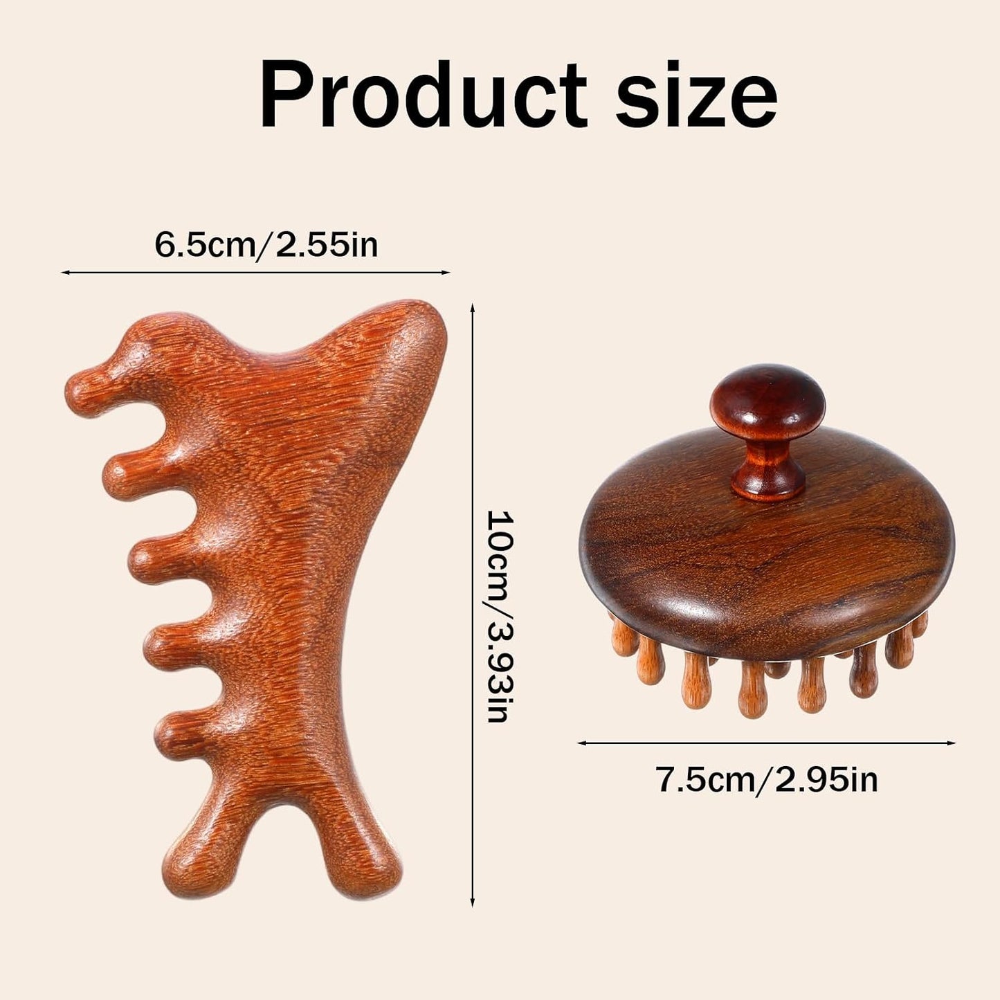 SynHHergyx Wooden Scalp Massager Comb, 2 Pcs Sandalwood Scalp Massager Hair Growth Portable Manual Head Massage Tool Handheld Gua Sha Tool for Woman Men Wet Dry Hair Relaxation Body Head Scalps Care WN420
