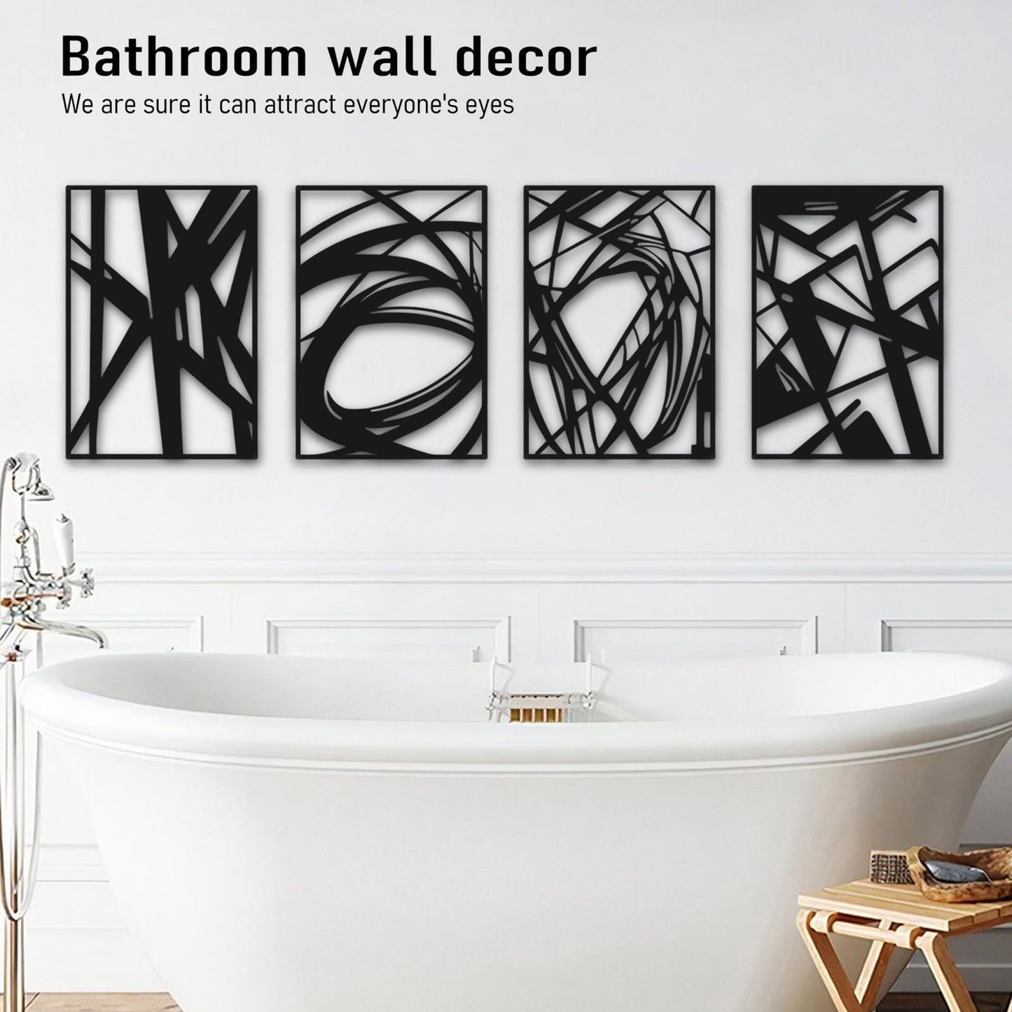 Bakovity Black Abstract Wall Art, Metal Art Wall Decor, Large Geometry Art, Modern 3D Abstract Wall Sculptures for Bedroom Bathroom Living Room (4 Pack, 16 x 11 in) BST220
