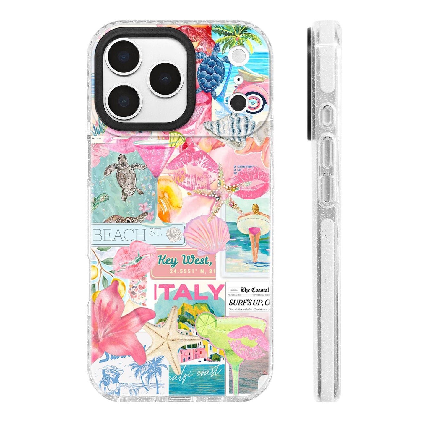 for iPhone 16 Pro Case [Military-Grade Drop Protection/Stylish Soft TPU Protective/Camera Protection/for Women & Girls] - Beach Party Collage Pattern with Mermaid WN420