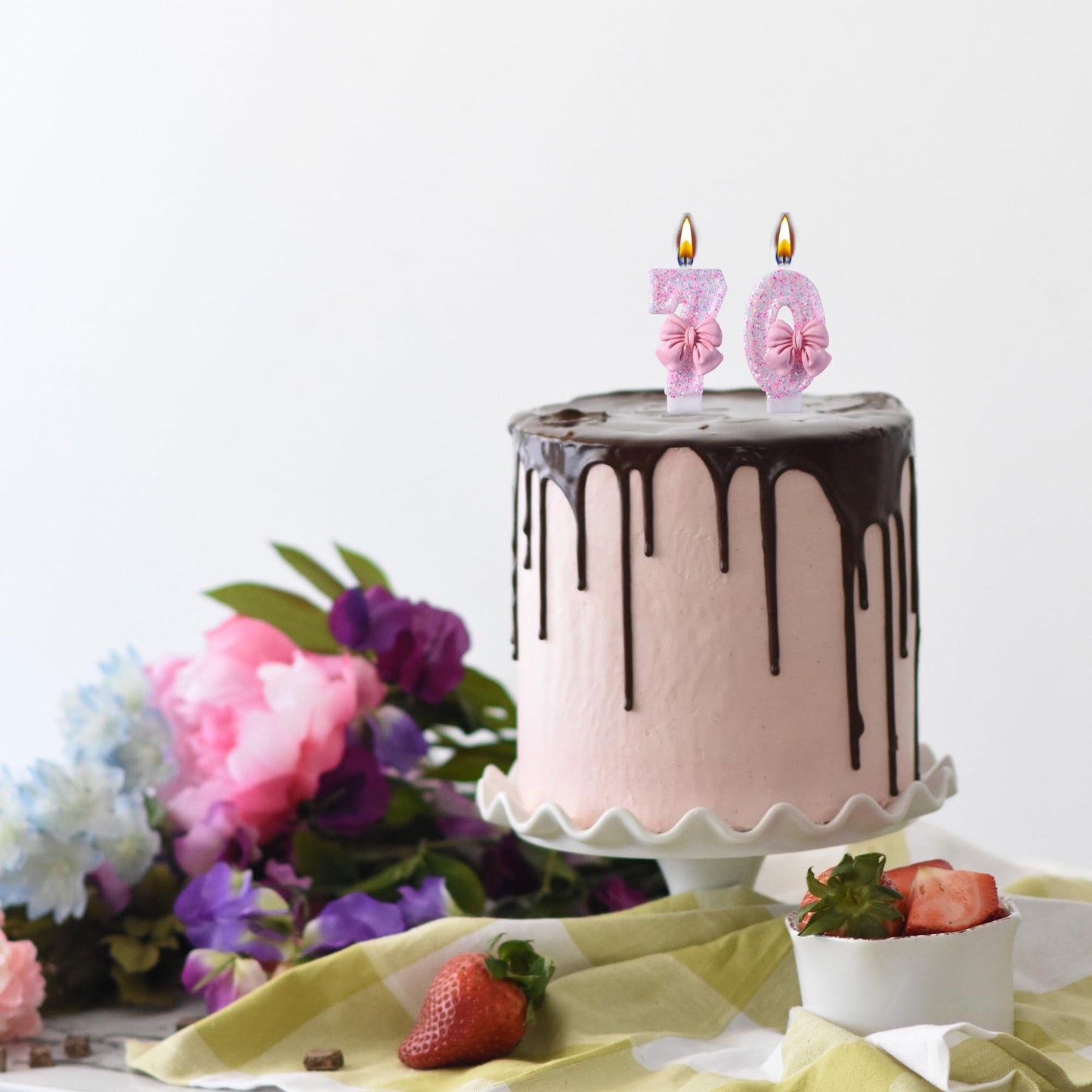 70th Birthday Candles, Pink 70 Year Old Number Birthday Candles for Women, Happy Birthday Party Cake Topper Decoration Gifts for 70th Wedding Anniversary Celebration BST220