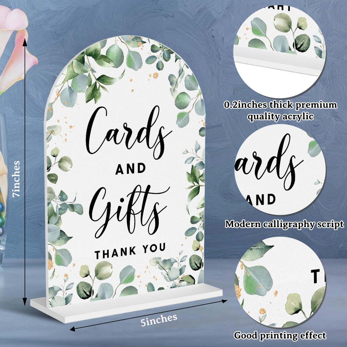 Acrylic Wedding Signs, Bubble Send Off Signs for Marriage Reception, Bridal Shower Decorations, Modern Arched Round Top Acrylic Table Top Sign with Holder for Wedding Party (White Eucalyptus Leaves) BST326L