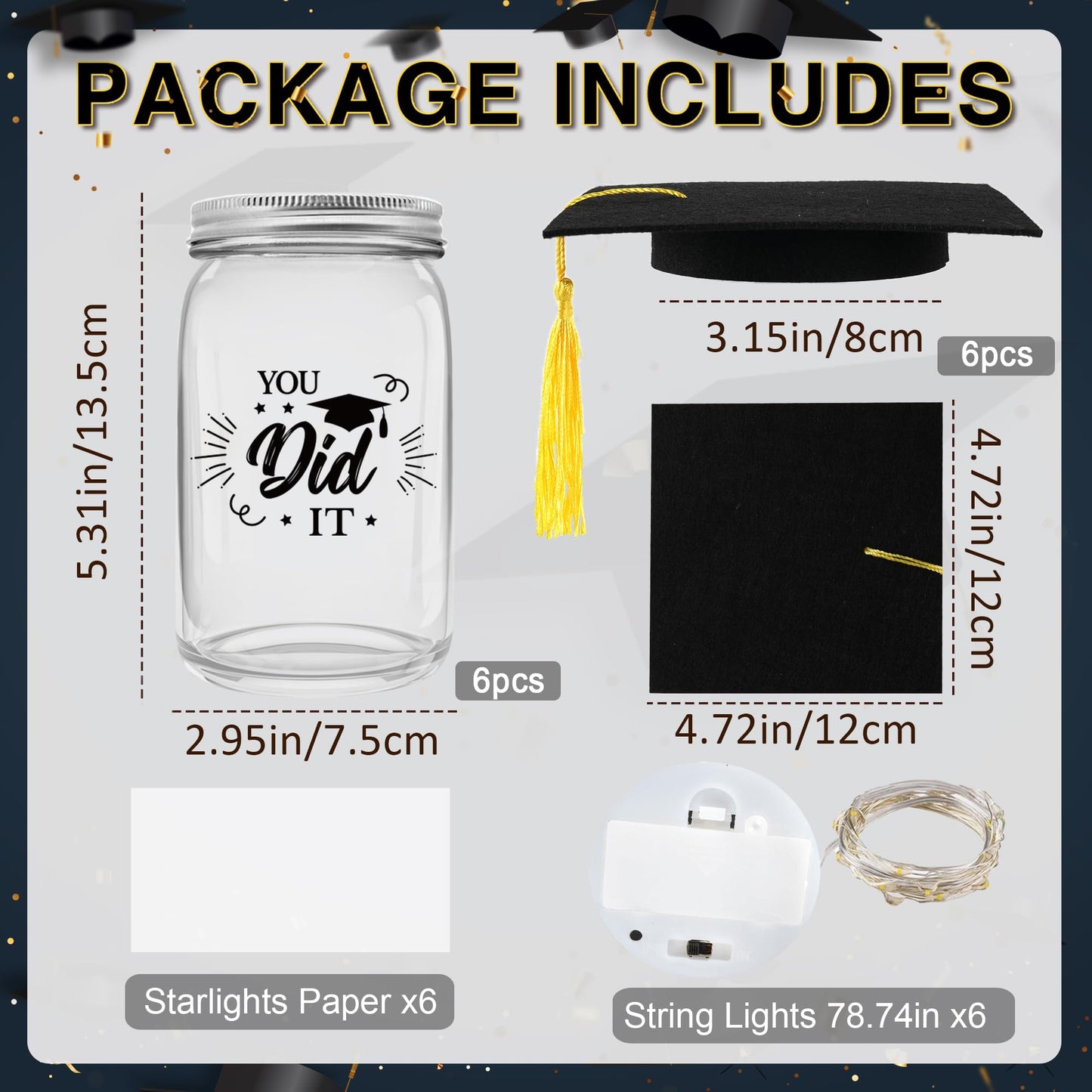 3 Sets 2026 Graduation Centerpieces for Tables, Glowing Mason Jar Centerpieces with Graduation Caps, Glowing Money Jars for College High School Congrats Grad Party Decor Supplies WN420