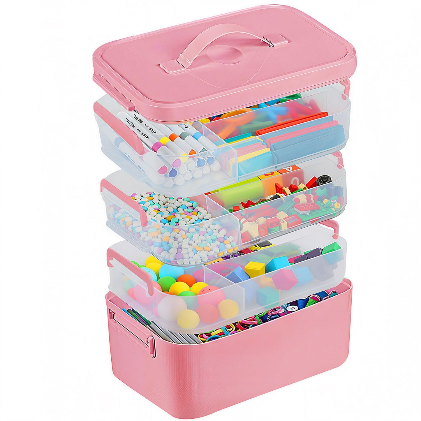Gifhomfix 4-Layer Plastic Craft Organizers and Storage Box with Removable Trays, Storage Containers with lids and Handle, Art Supply Storage Organizer for Organizing Bead, Sewing, Tool（Green） BST220