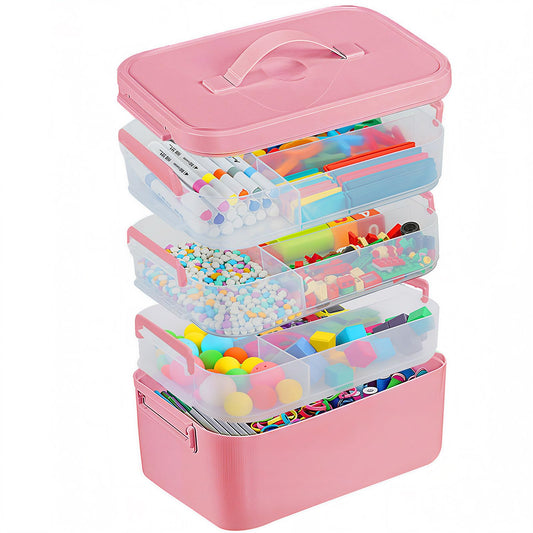 Gifhomfix 4-Layer Plastic Craft Organizers and Storage Box with Removable Trays, Storage Containers with lids and Handle, Art Supply Storage Organizer for Organizing Bead, Sewing, Tool（Green） BST220