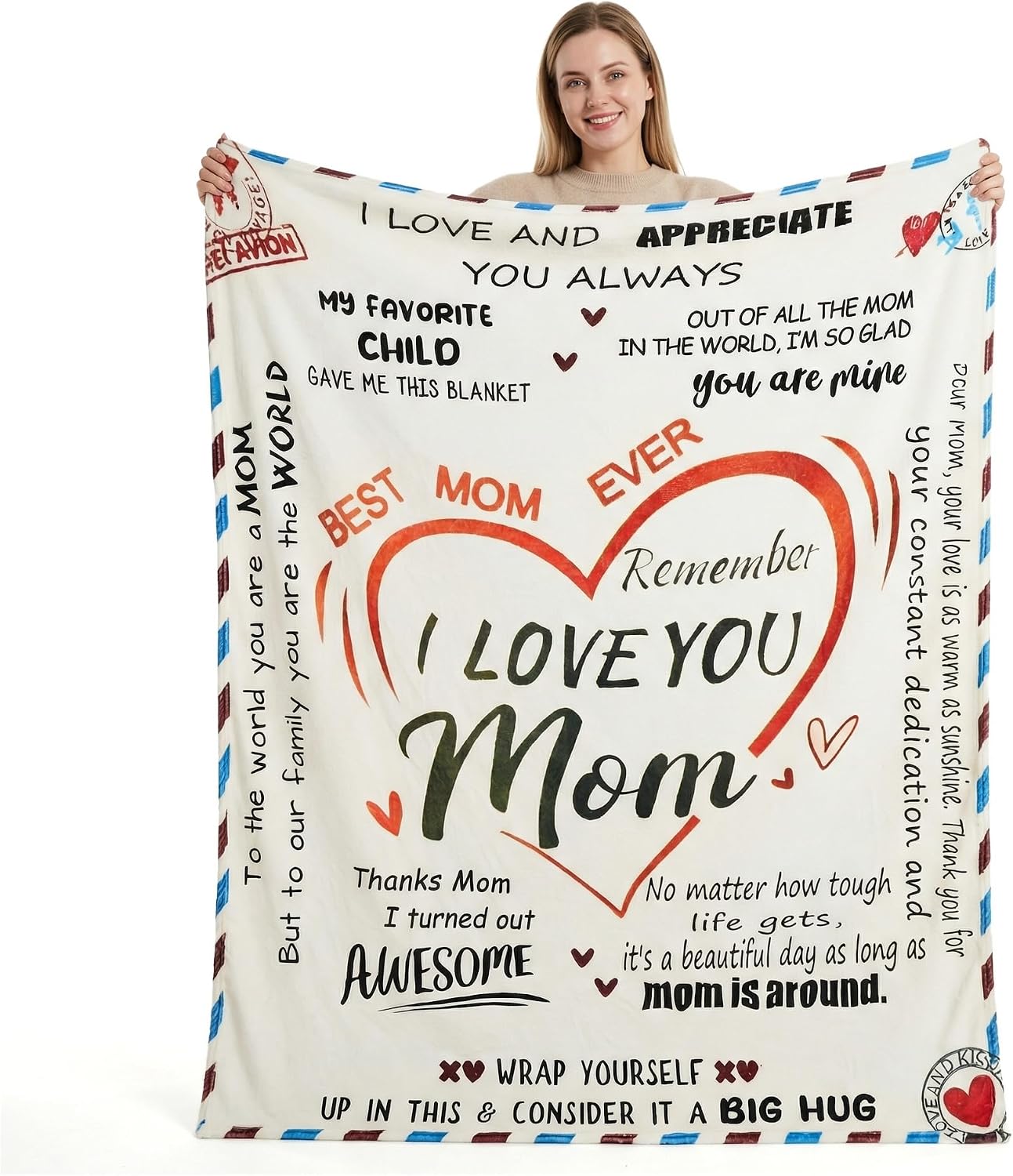 Mothers Day Gifts - Super Soft Warm Personalized Throw Blanket, Mothers Day Blanket, Mother's Day, Anniversary and Birthday Gifts for Mom from Daughter Son (60x80) BST202