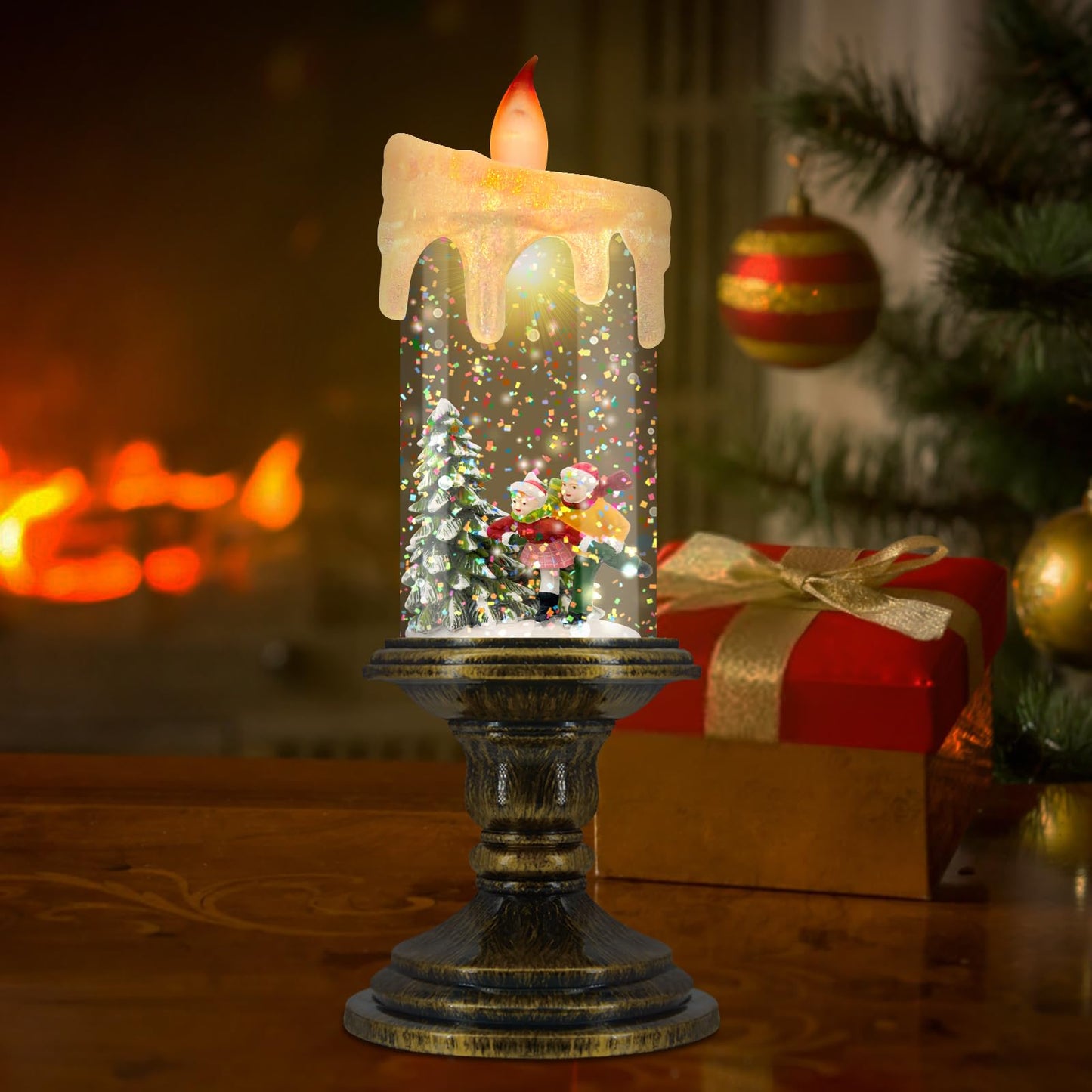 AOMIL Christmas Flameless Candles, Flickering LED Candles with Timer, Snow Globe Candle Lights for Christmas Decorations BST220