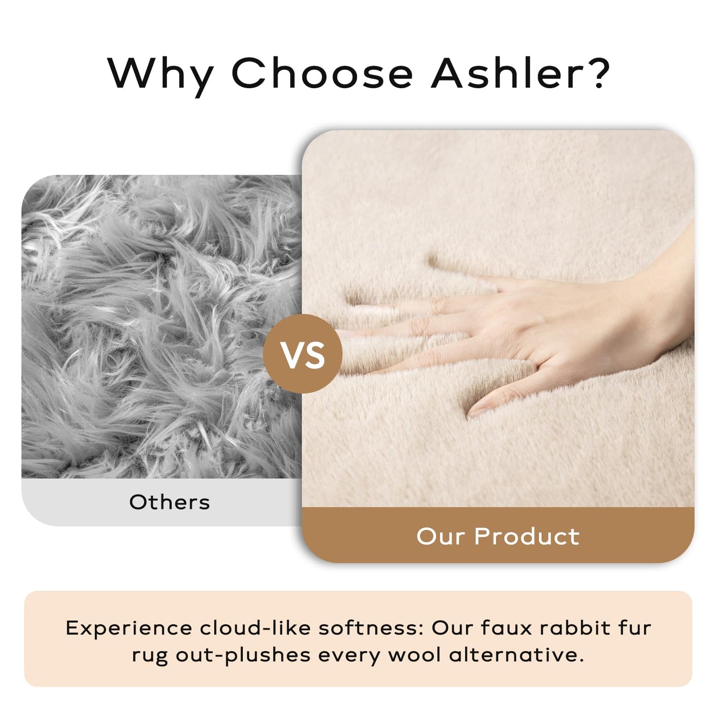 Ashler Faux Fur Rug, Ultra Soft Faux Rabbit Fur, Beige Area Rugs, 3 x 3 Feet Round, Machine Washable Nursery Decor Throw Rugs for Bedroom, Kids Room, Living Room BST326H