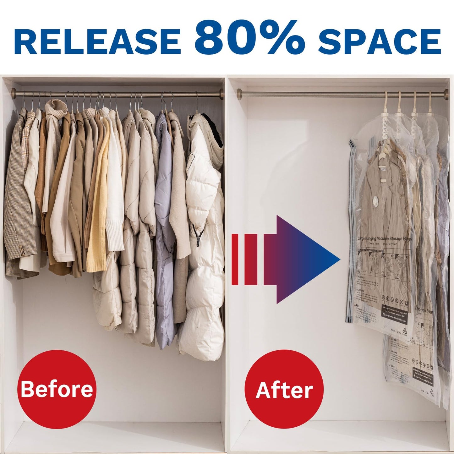 Hanging Vacuum Storage Bags, 6 Pack Hanging Storage Bags for Clothes With Electric Pump N27