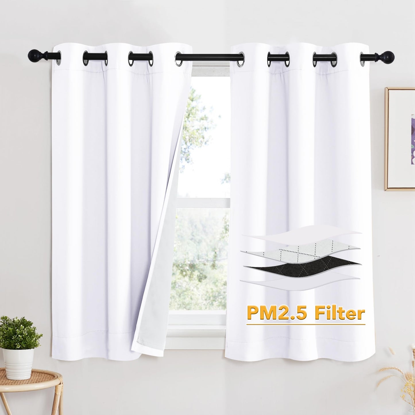 RYB HOME 4-in-1 Dust Filtering Soundproof Blackout Insulating Privacy Window Curtains for Nursery Bedroom Living Room Rivider Sound Absorption Sheet, Black, W52 x L90 inch, 2 Panels BST220
