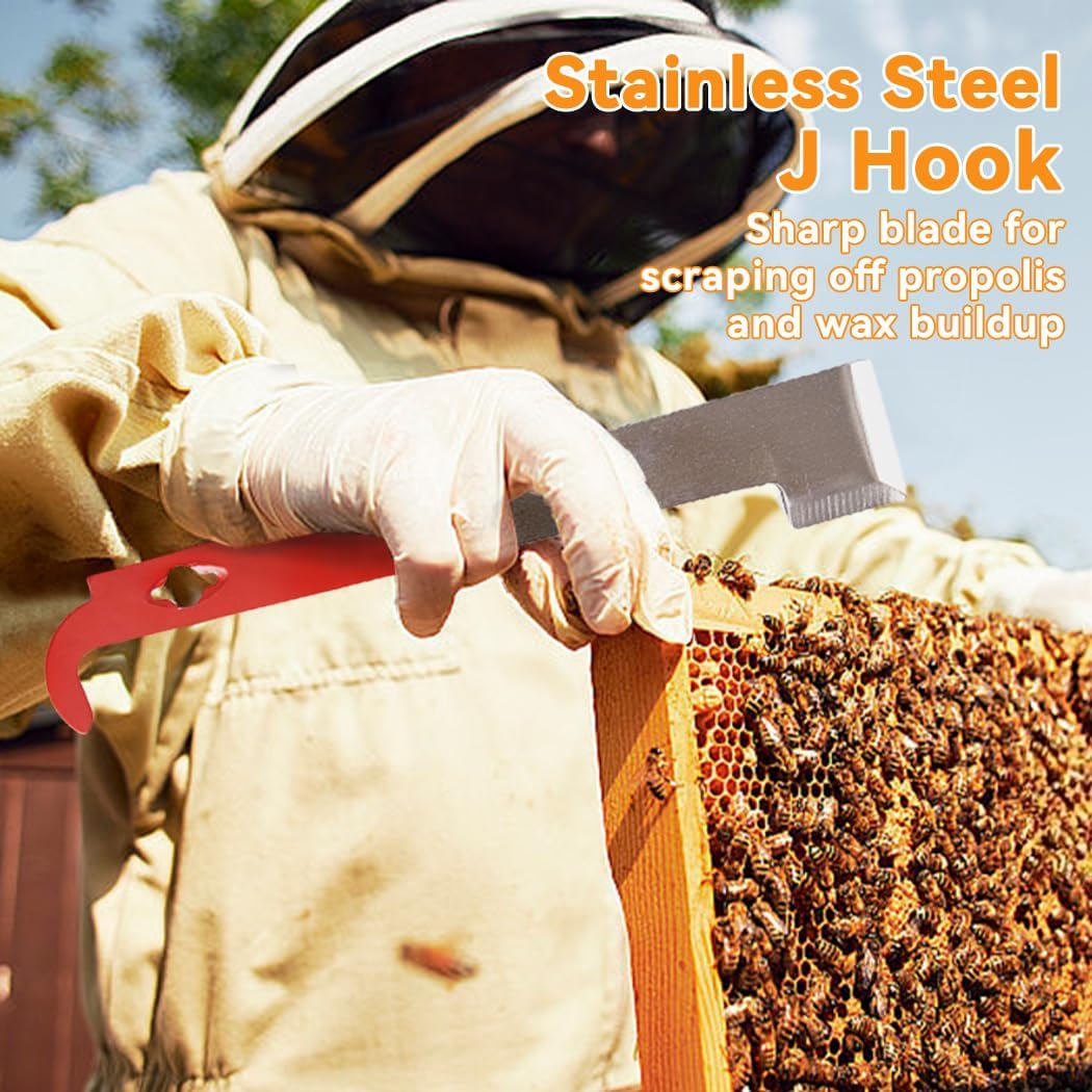 POLLIBEE Bee Smoker Stainless Steel Smoker Kit with Heat Shield Bee Hive Tool J Hook Beekeeping Supplies and Beekeeper Tool Set WN420