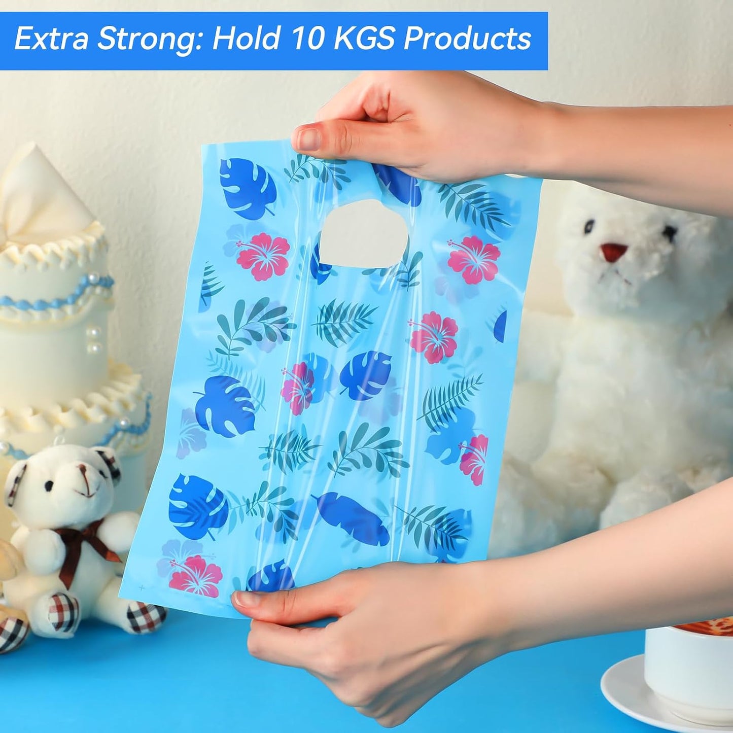 Sadnyy 100 Pcs Plastic Hawaiian Goodie Bags 8 x 10 Inch Cute Cartoon Hawaii Party Favor Bag Cartoon Theme Luau Pouches Floral Hibiscus Luau Welcome Pouches for Summer Party Favor BST220