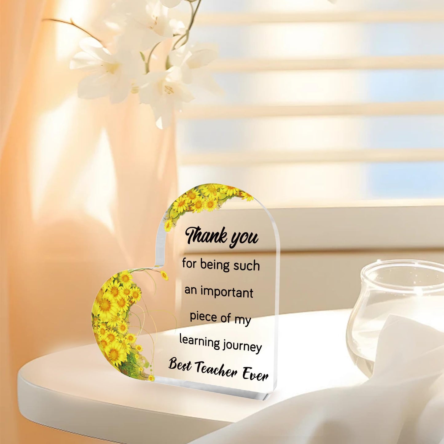 Teacher Appreciation Gifts End of Year Thank You Christmas Retirement Back to School Graduation Halloween Thanksgiving Teacher Gifts for Women Acrylic Plaque Decor with Sunflower for Teachers BST326L