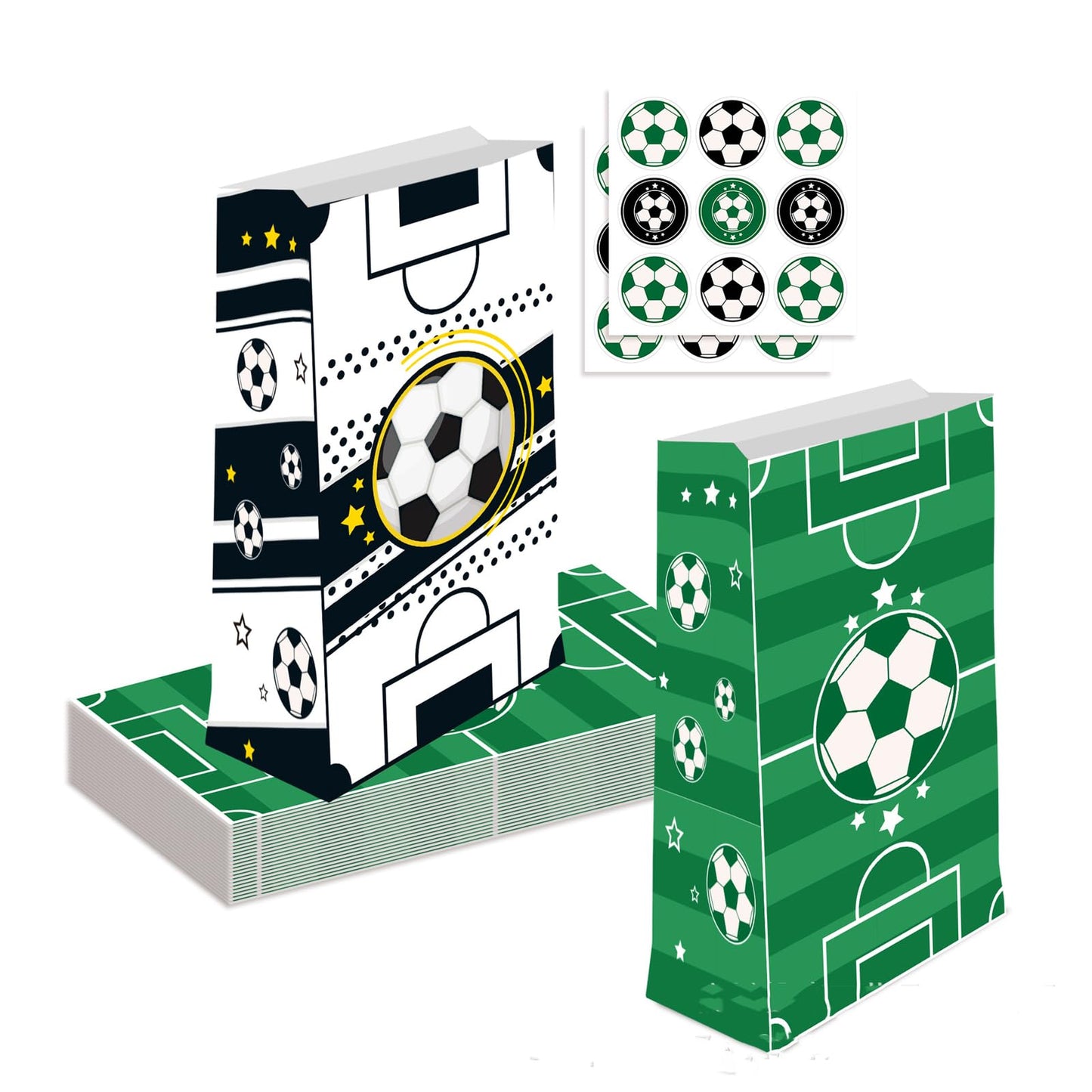 Qpout Soccer Goodie Bags Party Pack - 12 Snack Bags With Sealing Stickers for Kids Teams & Birthdays - Black & White BST326L