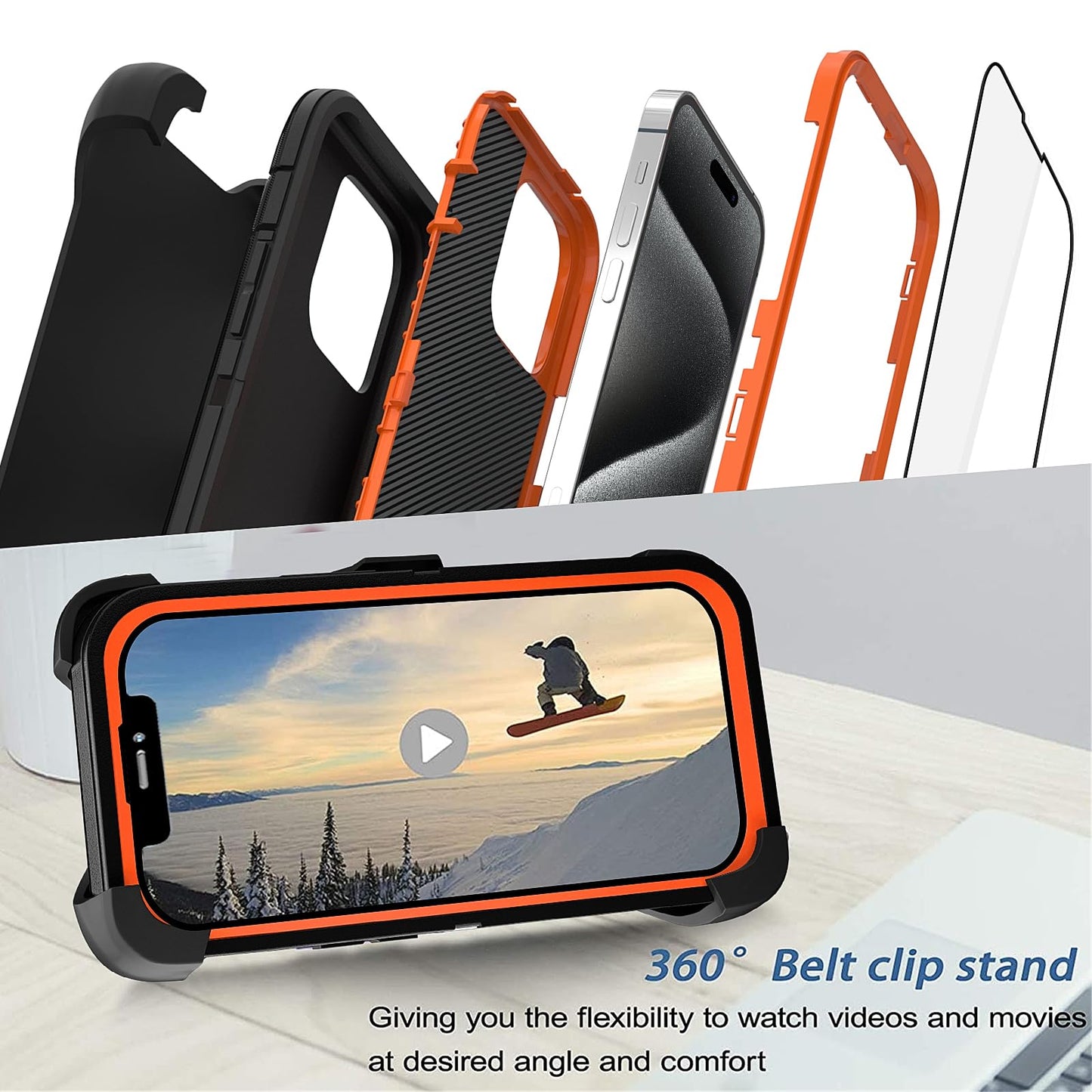 for iPhone 11 Case with Belt Clip Holster Kickstand & 2 Screen Protector, Full Protection Heavy Duty Phone Case, Shockproof Drop-Proof Durable Cover 6.1" [Black+Clip] WN420