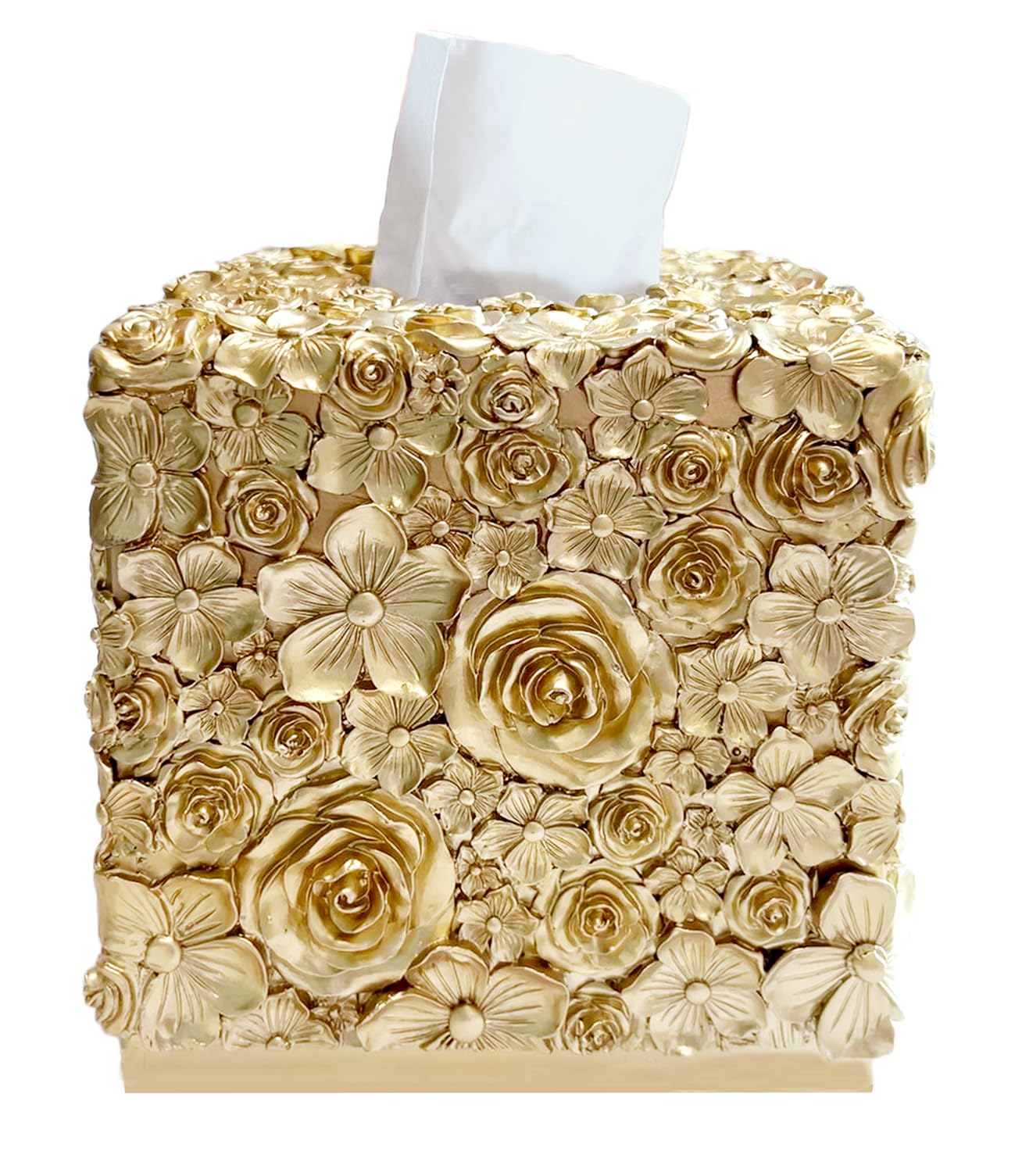 Square Tissue Box Cover Decorative Kleenex Box Holder for Bathroom & Living Room with Handcrafted Texture (colla Gold) BST220
