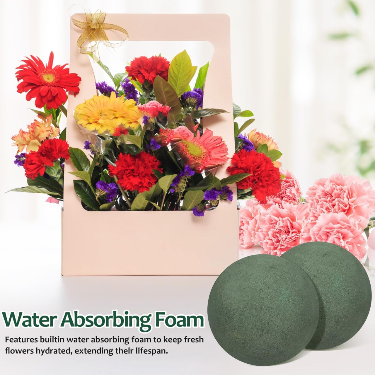 BESTOYARD Floral Foam Full Balls, 4.72" W x 4.72" H Round Green Dry & Wet for Flower Fresh or Artificial Flower Arrangements, Florist Ball for Craft Supplies, Wedding, Birthdays, Home Decor BST326H