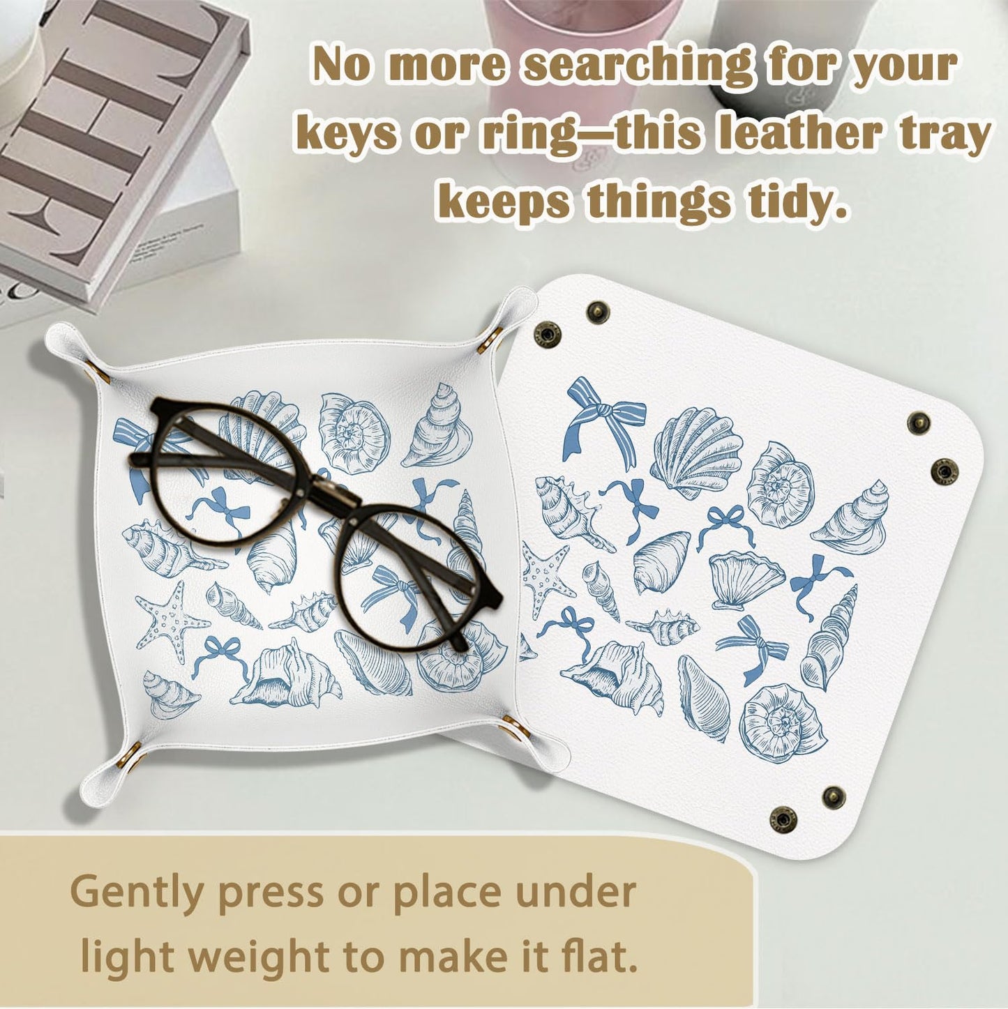 Marble Jewelry Valet Tray for Women Men, Black and Gold Marble PU Leather Catchall Beside Caddy Nightstand Organizer Tray for Jewelry Rings Watches Keys and Accessories, 7.87x7.87in BST220