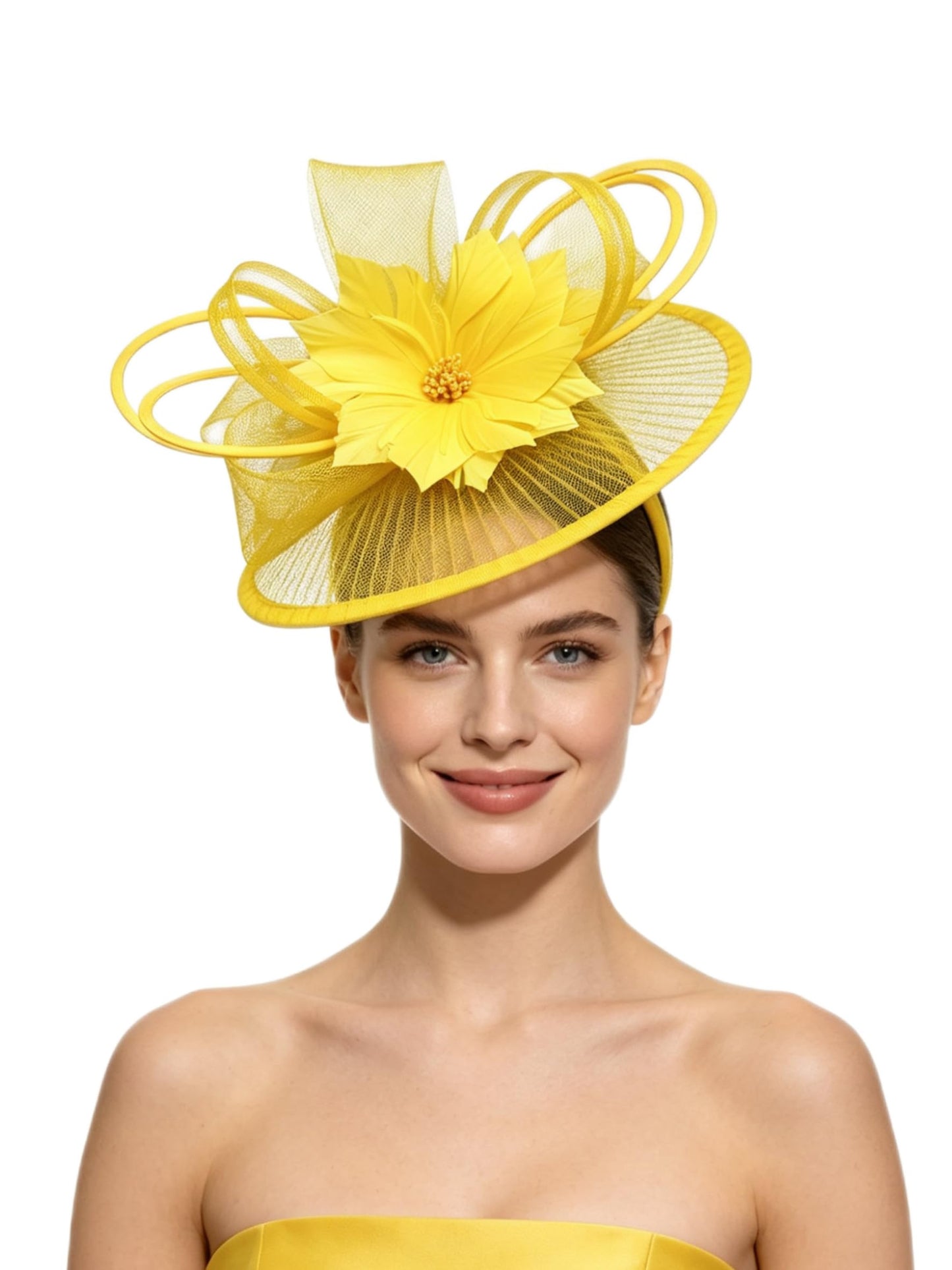 SAFERIN Elegant Women's Fascinator Hat with Veil and Feather Hair Clip Headpiece for Weddings Tea Party WN420