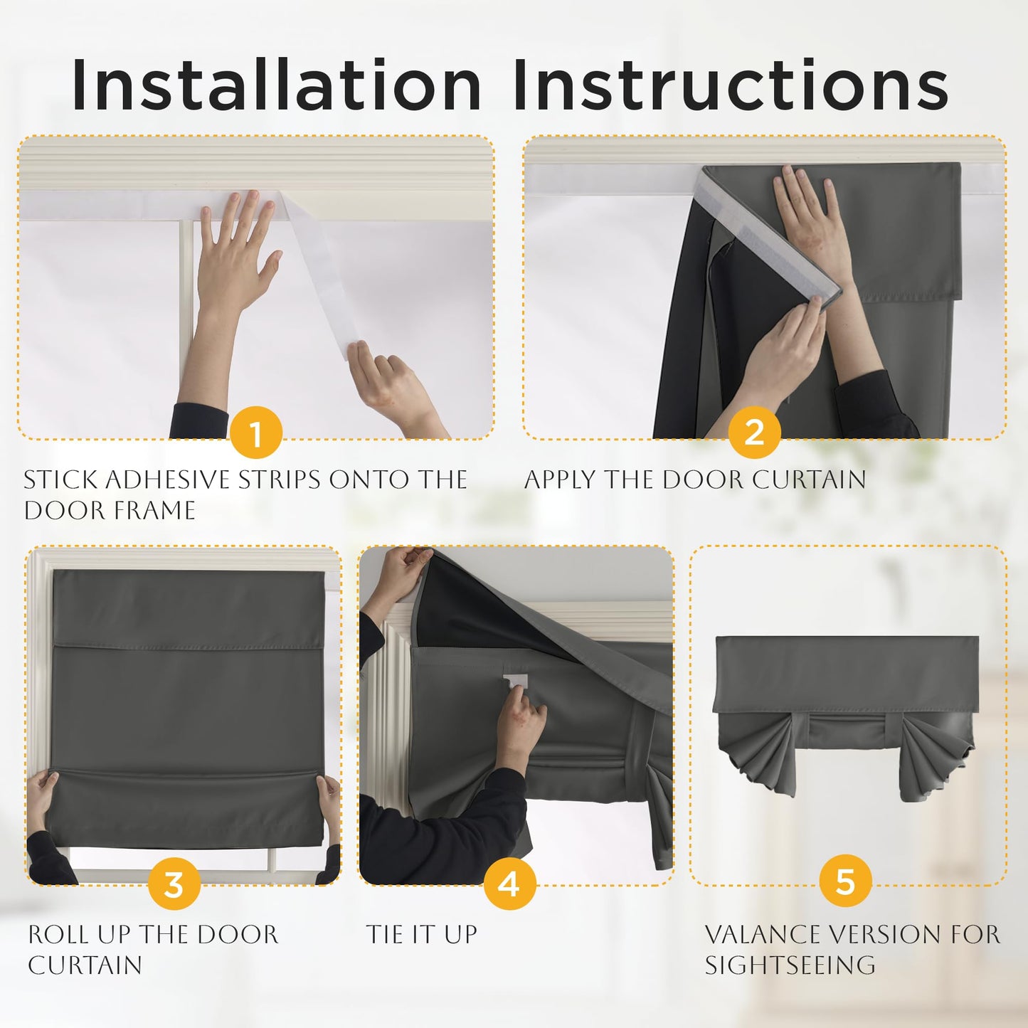RYB HOME 100% Blackout French Door Curtains for Door Window - Room Darkening No Coating Thermal Insulated Privacy Protection Adhesive Cover for Glass Window, W 26 x L 40, 1 Panel, Black BST220