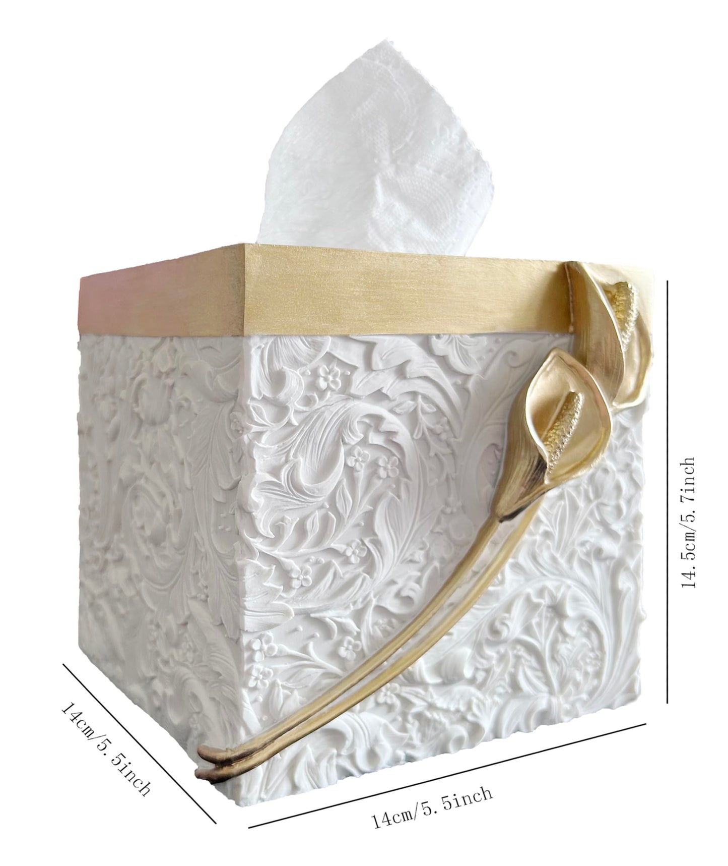 Square Tissue Box Cover Decorative Kleenex Box Holder for Bathroom & Living Room with Handcrafted Texture (colla Gold) BST220