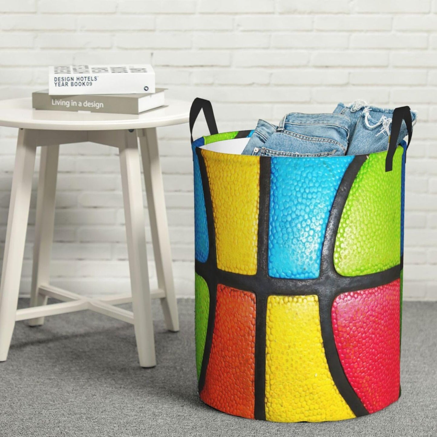 Basketball Round Laundry Hamper Basket Ball Texture Storage Basket Toys Clothes Organizer Bin For Home Bathroom Bedroom Dorm Nursery, 62l BST202