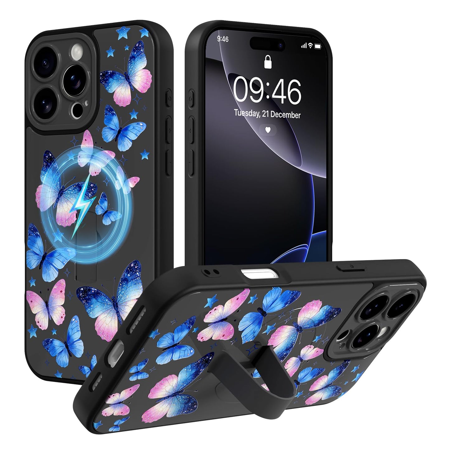 Compatible with iPhone 13 Case, Cute Cheetah Leopard Pattern | Built in Adjustable Wrist Strap Grip Hand Holder Stand Shockproof Kickstand Cover for Women Girls (Black White) WN420