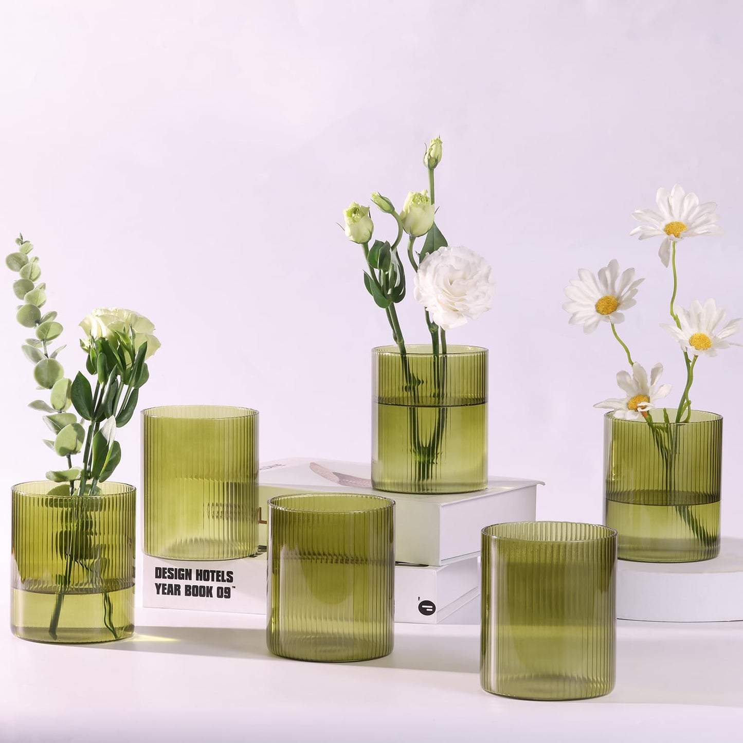 Glass Ribbed Cylinder Vases, 8 Inch Tall, Clear, Pack of 3 | Flower Vases in Bulk, Hurricane Floating Candle Vases, For Party Home Decor BST326H