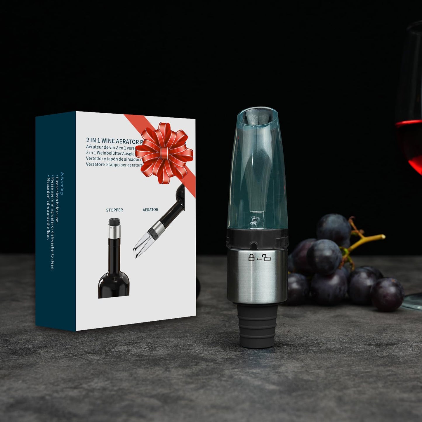 KITCHENDAO Detachable Wine Aerator Pourer - BPA Free Tritan Premium Wine Air Aerator Decanter Spout Dispenser - No Drip or Spill - Improve Taste and Bouquet Instantly - Dishwasher Safe BST220