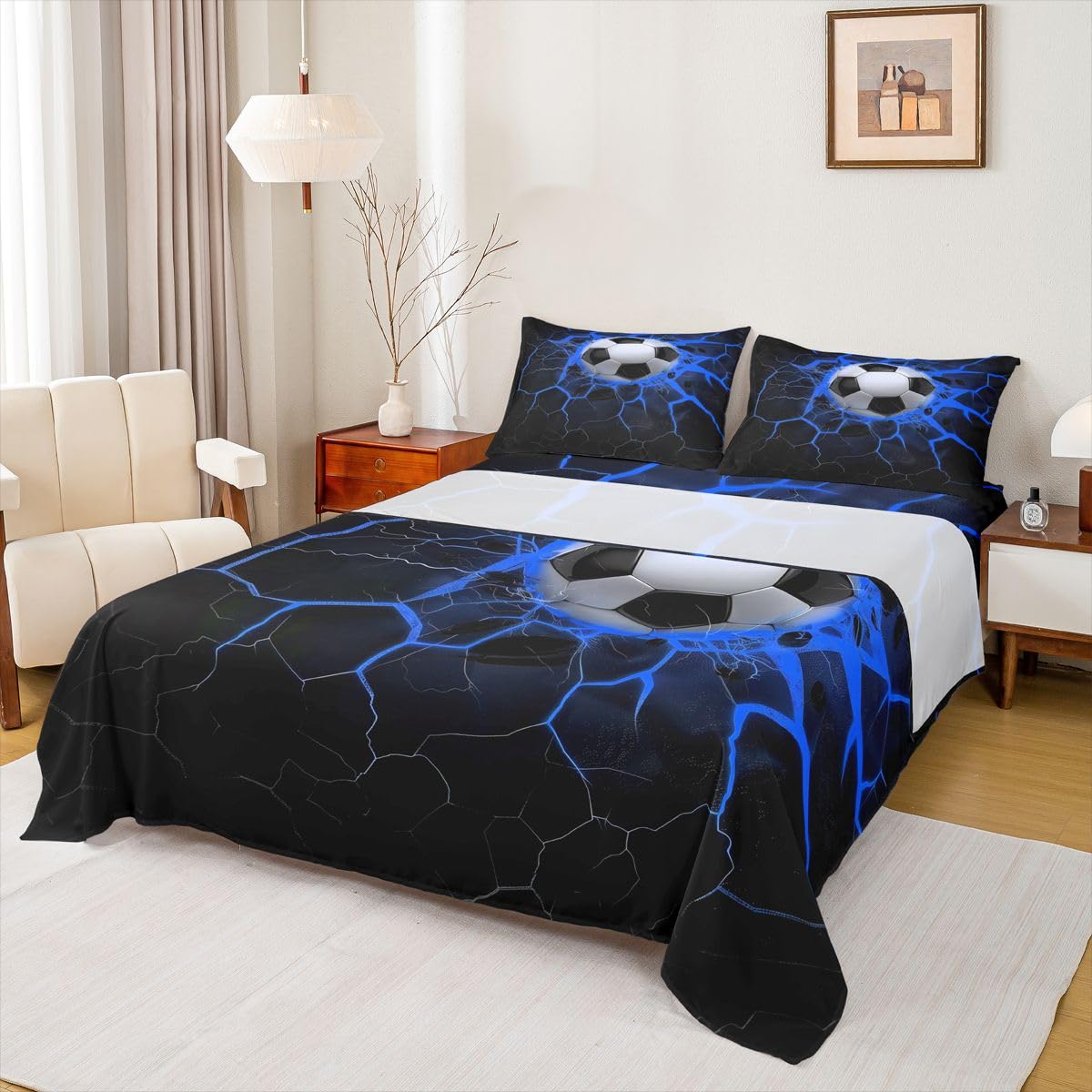 Erosebridal Gridiron Sheet Set Sports Ball Game Sheets Twin for Boys Girls Rugby Competition Game Bed Sheets Set, Football Themed Bedding Set with 1 Pillowcase BST326H