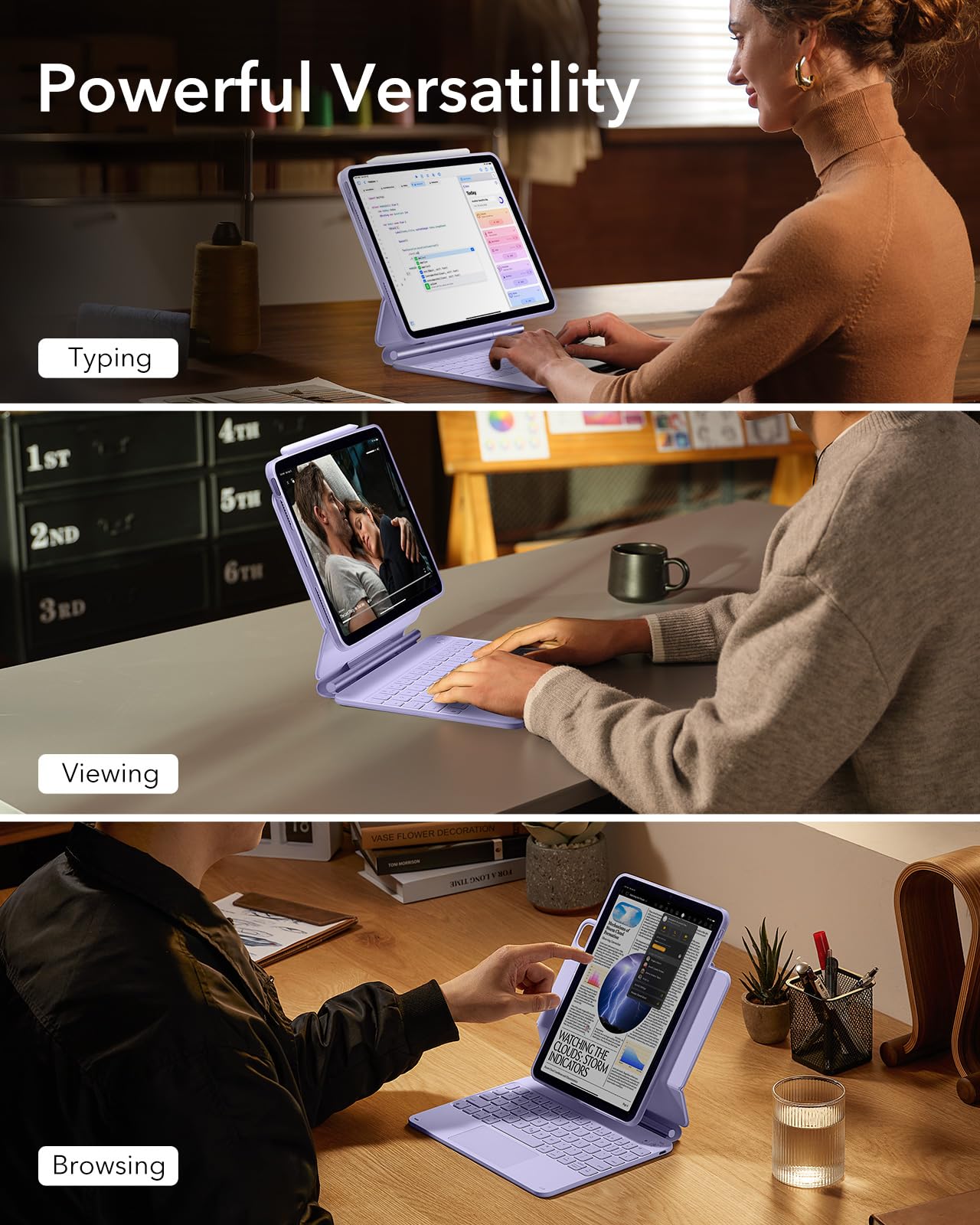 ESR for iPad Air 11 Inch Case with Keyboard M4/M3/M2 (2026/2025/2024) & iPad Pro 11/Air 5th/4th Gen Keyboard, Easy-Set Magnetic Stand, Portrait/Raised Modes, with Removable Protective Case, Black