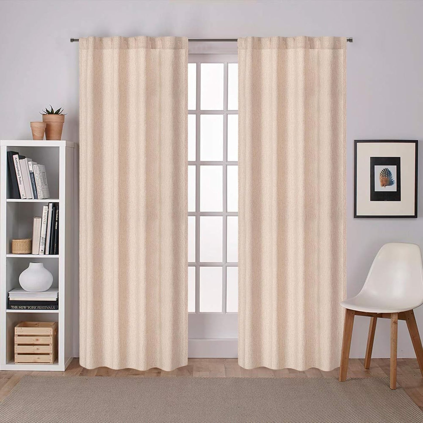 Bedding Craft Curtains 63 Inch Length - White Poly Cotton Slub Drapes with Tab Top, Set of 2, Ideal for Bedroom, Living Room, and Office_ 50x63 inch BST220