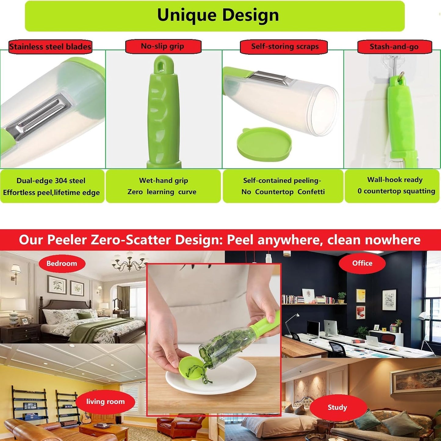Vegetable peelers for kitchen, Potato Peeler, Fruit Carrot Veggie Peelers Built-in peel catcher, Peeler with Ergonomic Non-Slip Handle,Dishwasher safe for home, office and camping(Red) BST202