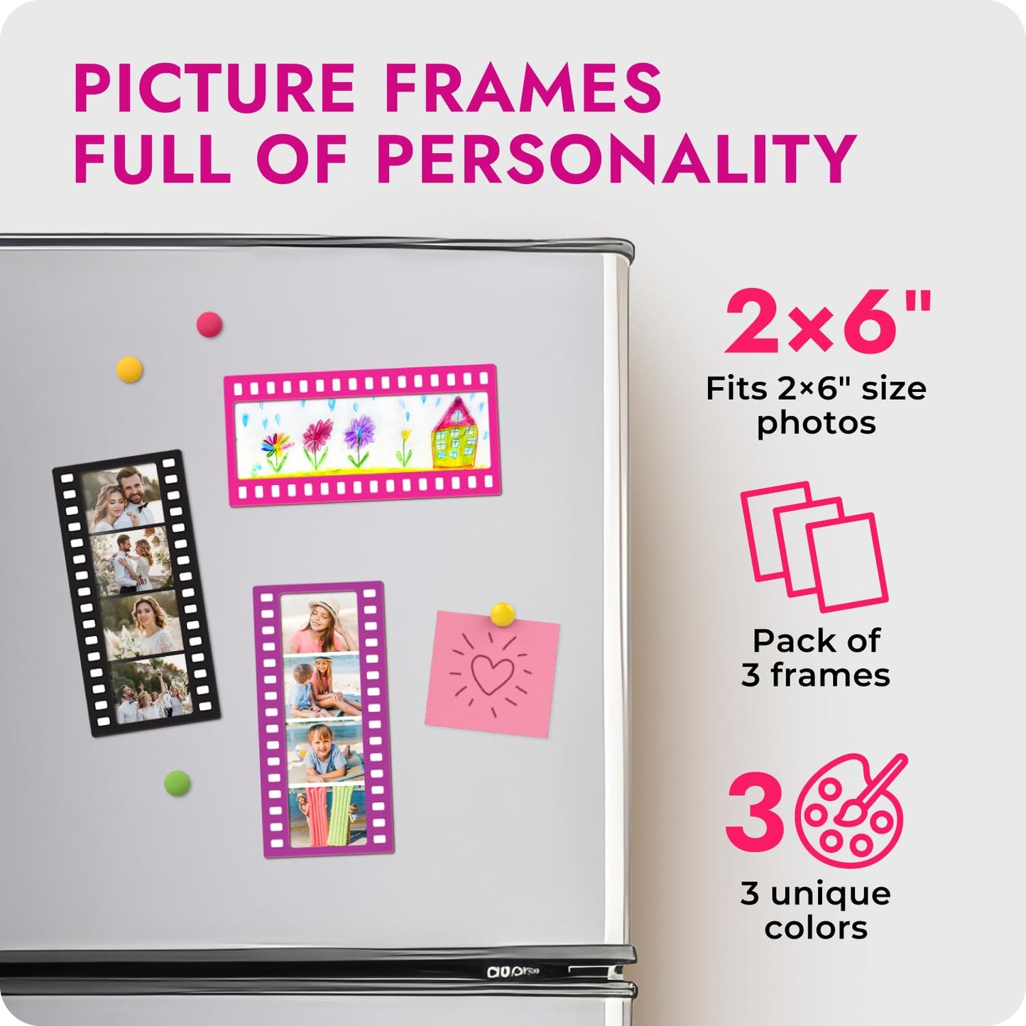 Magnetic Photo Frames - Fun & Unique Magnet Picture Frame - Magnetic Frames for Refrigerator, Locker & More - Fridge Picture Frame Magnets - Back to School Magnetic Picture Frames for Refrigerator 4x6, 3 Pack BST220
