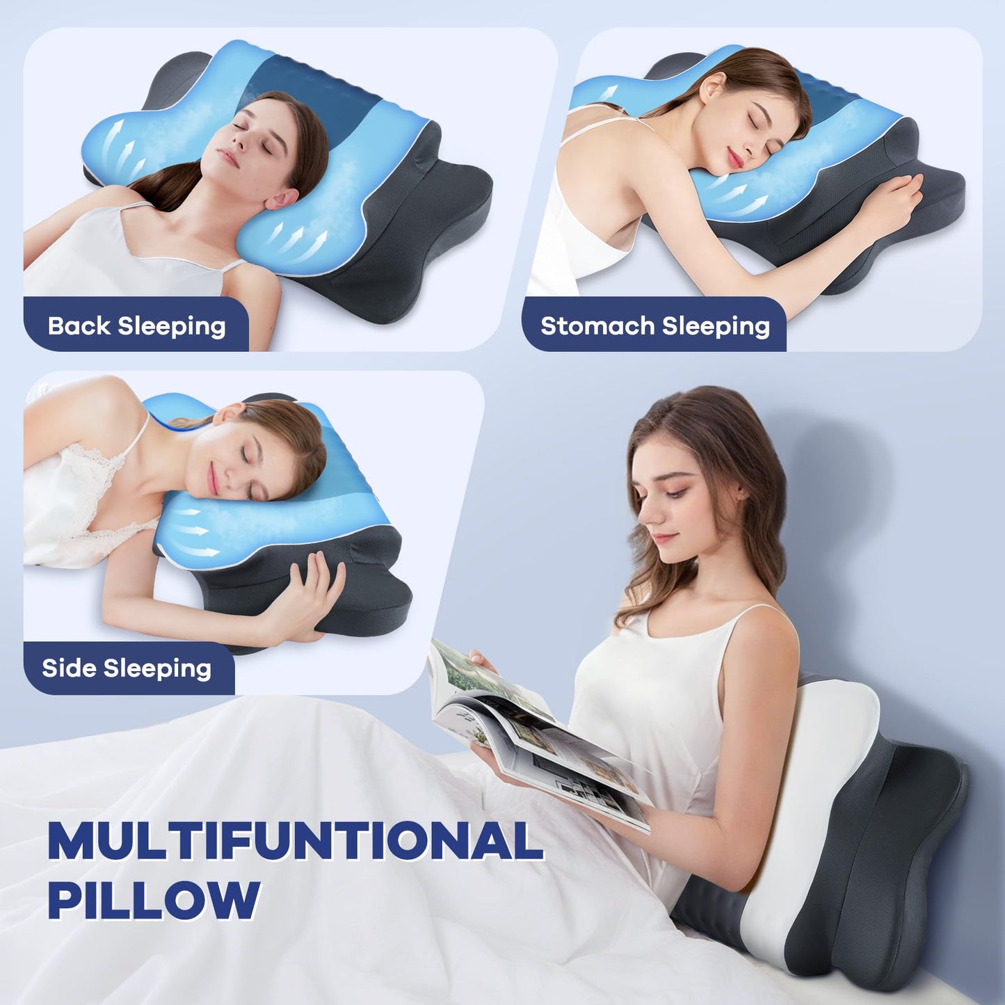DONAMA Cervical Pillow for Neck and Shoulder,Contour Memory Foam Pillow,Ergonomic Neck Support Pillow for Side Back Stomach Sleepers with Pillowcase-Standard Size BST220