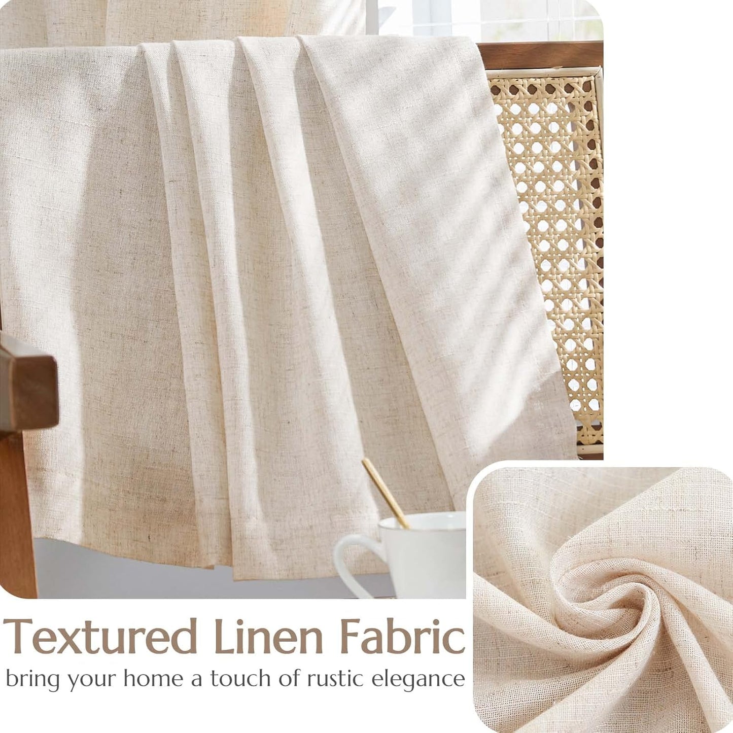jinchan Room Darkening Curtains 90 Inch Length 2 Panels Set Linen Lined Curtains for Living Room Bedroom Farmhouse Grommet Thermal Insulated Drapes Light Locking for Door Window 50x90 Inch
