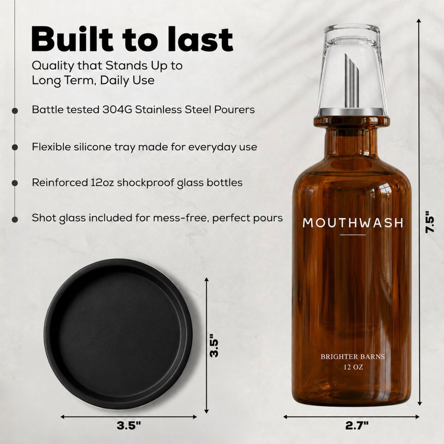 Glass Mouthwash Dispenser for Bathroom by Brighter Barns - Refillable Mouthwash Container with Glass Cup and Tray - Mouth Wash Dispensers for Bathroom Sink, Home Decor, Airbnb, Office, Hotel (Clear) BST326H