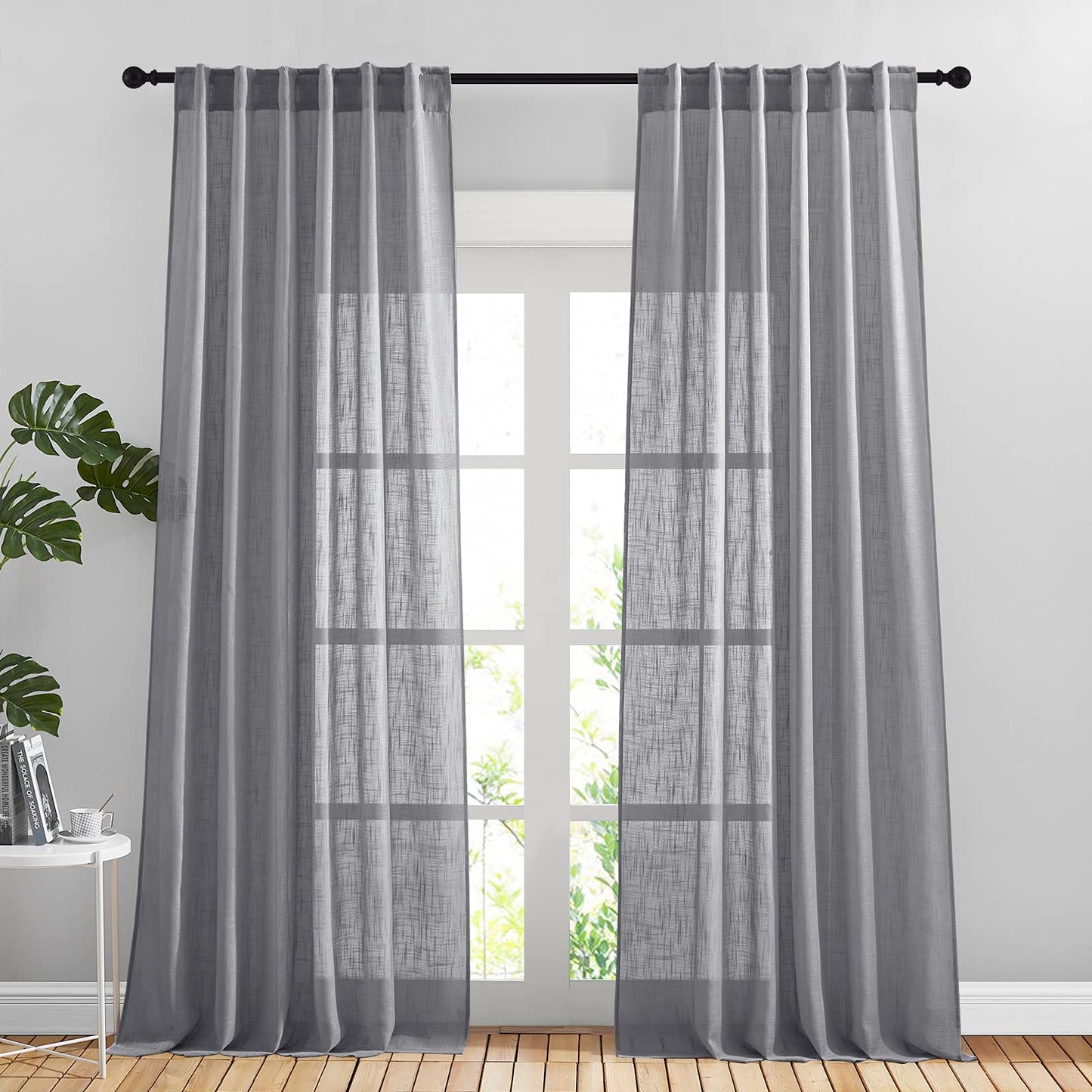 NICETOWN White Semi Sheer Kitchen Curtains 30 inch Length, Rod Pocket & Back Tab Faux Linen Blend Privacy with Light Filtering Window Drapes for Cafe, W34 x L30, 2 Panels BST220