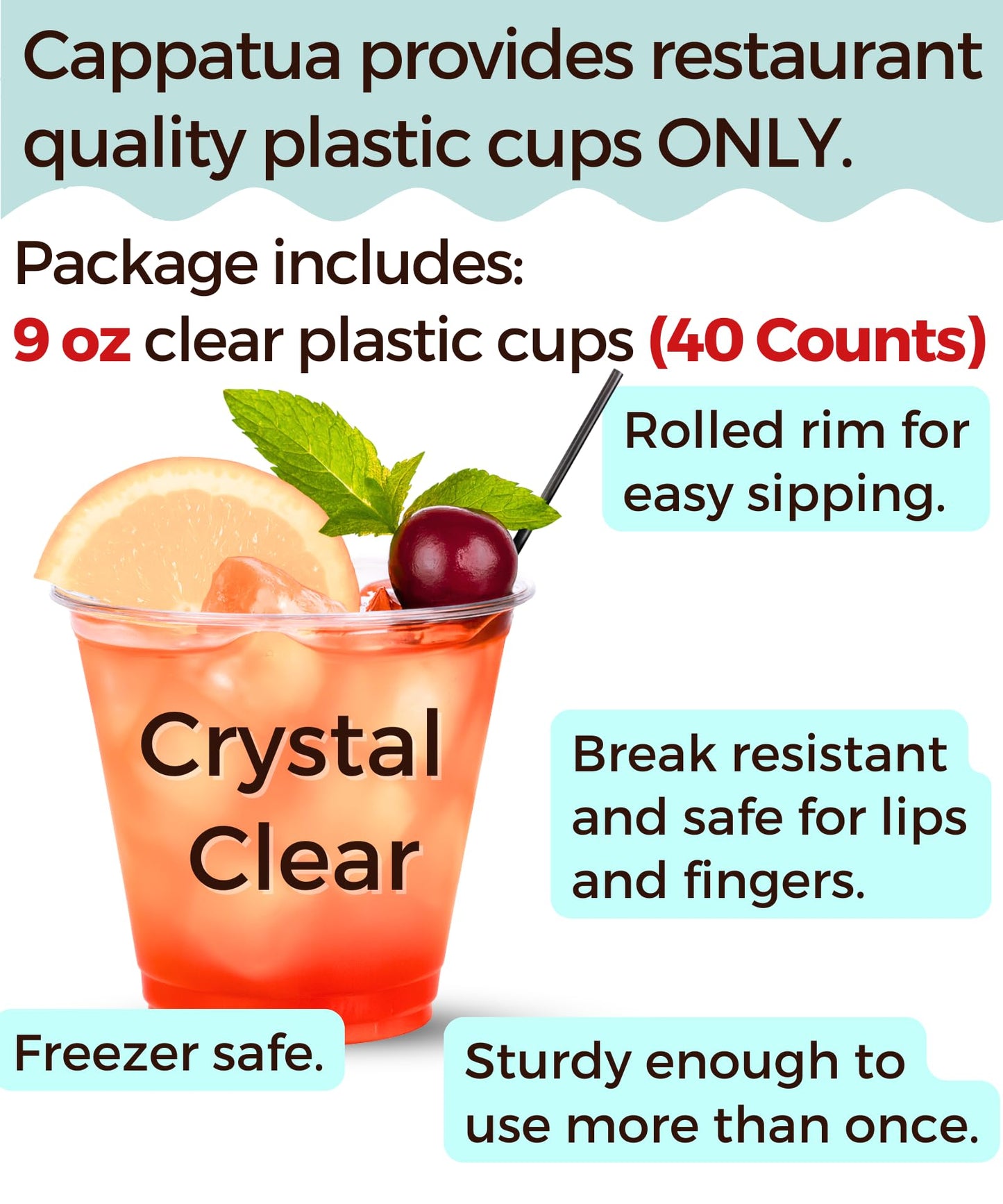 Cappatua 16 oz Clear Plastic Cups 100 Pack – Disposable Drinking Cups for Party, BPA-Free Cold Cups, Recyclable & Durable Plastic Party Cups Tumblers for Iced Coffee, Cocktails, Juice, Wine, Beer BST326H