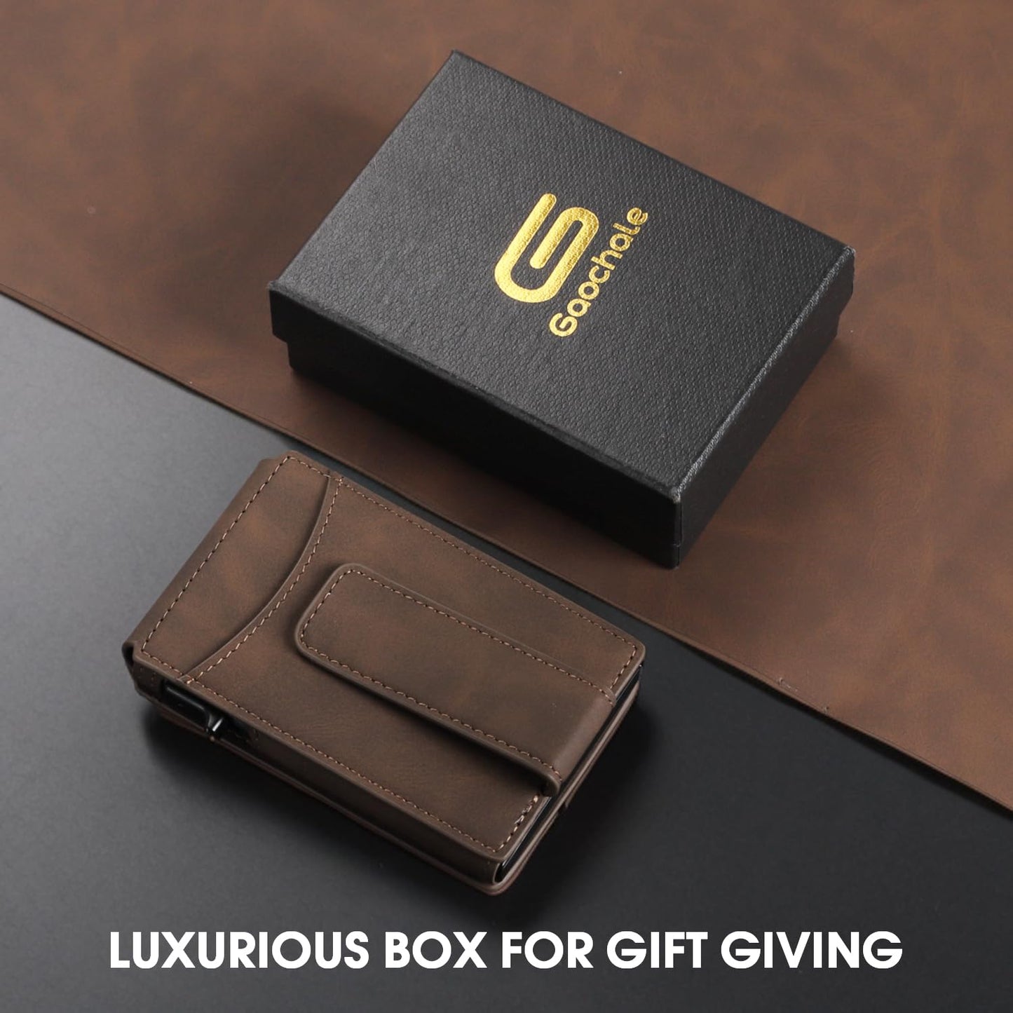 Wallet for Men RFID Blocking Card Holder, Genuine Leather Slim Pop up Card Case, Minimaslit, Front Pocket, 9-13 Card Capacity, ID Window, Money Clip(Carbon) BST220
