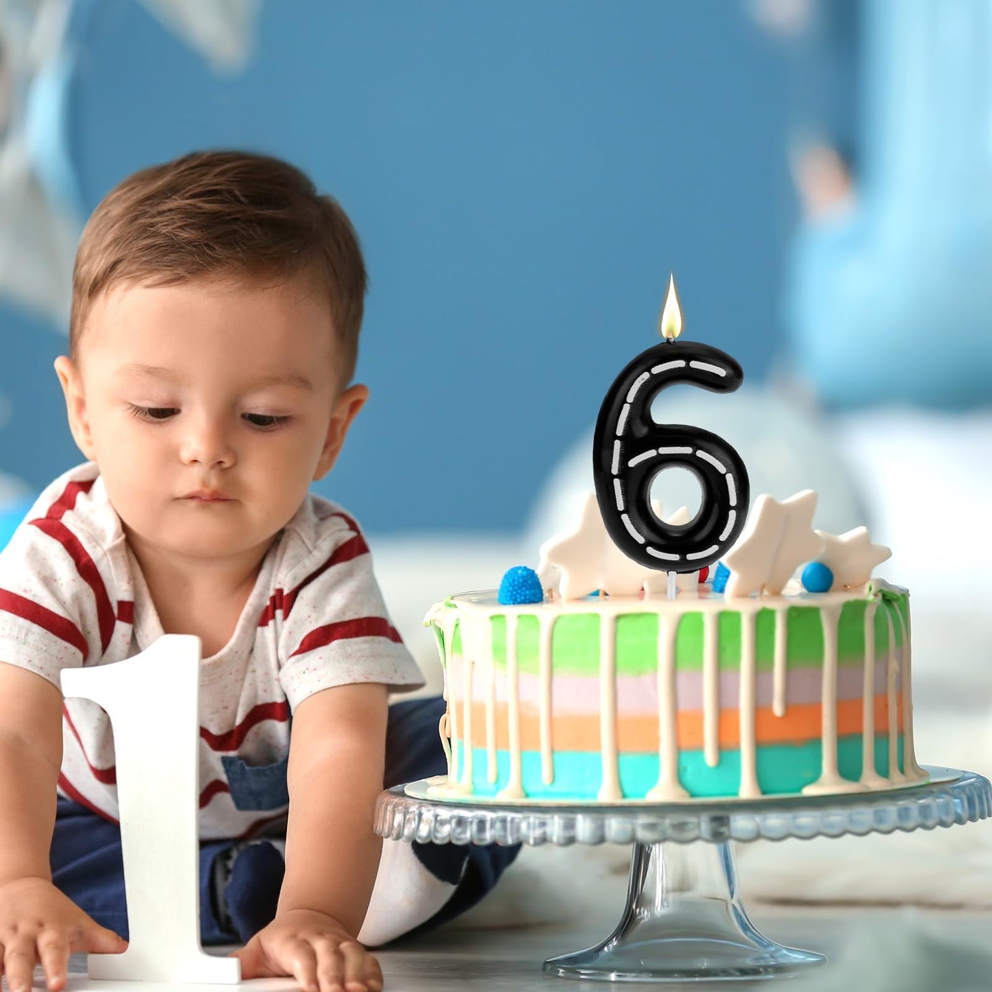 Birthday Number Candles, Black White Numeral Birthday Candles Racing Cars Themed Cake Decoration Cake Topper for Bday Anniversary Wedding (Number 2) BST326L