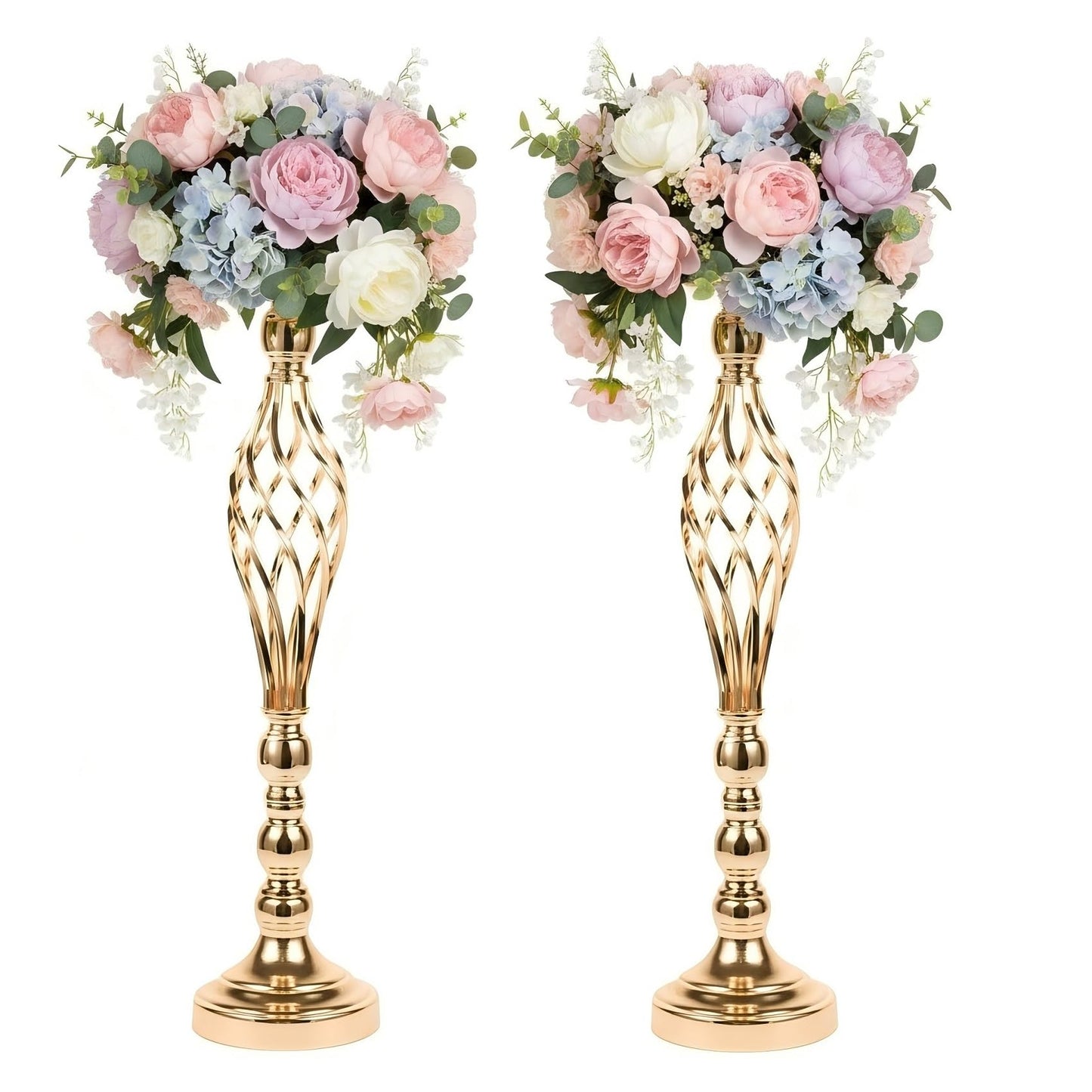 2pcs Metal Silver Candle Holders Road Lead Table Centerpiece Stand Pillar Candlestick for Wedding Candelabra Flowers Vases WN420
