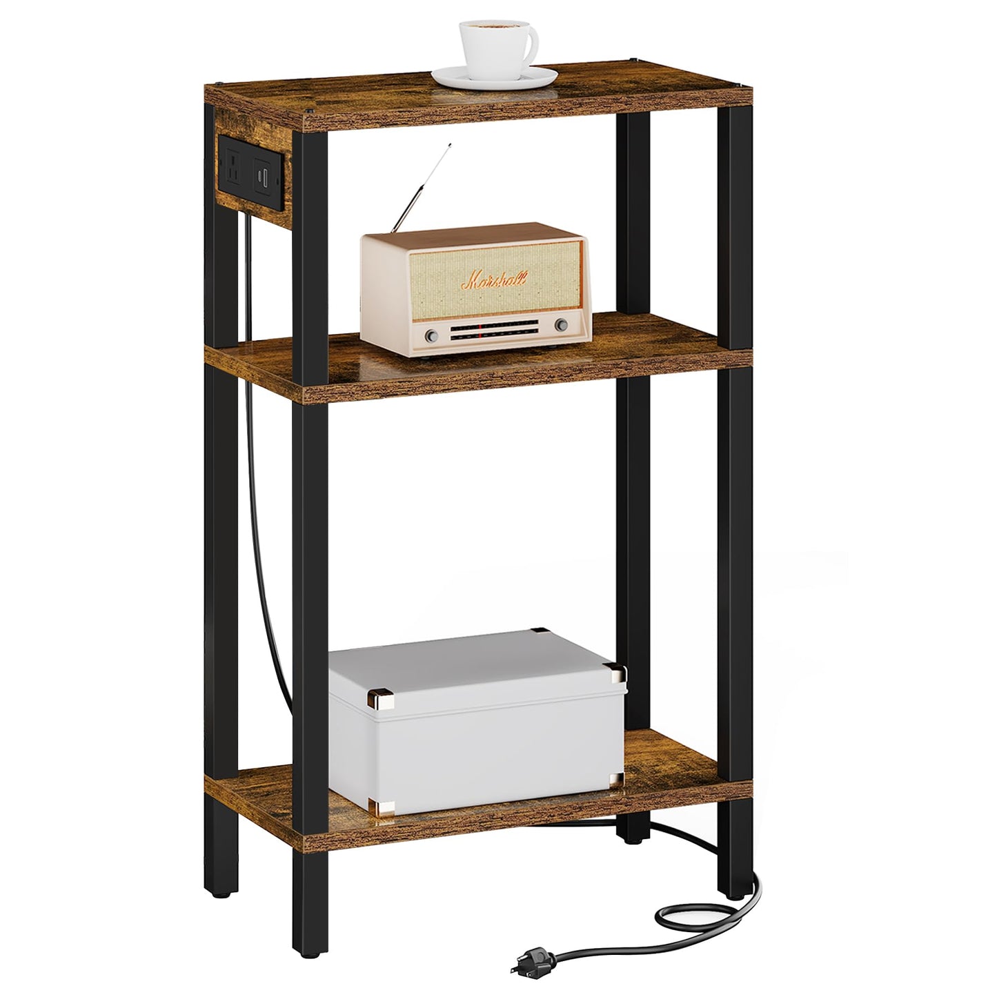 TUTOTAK Small End Table with Charging Station, Narrow Side Table with USB Ports and Outlets, Set of 2, Skinny Sofa Table, Slim Nightstand, Living Room, Bed Room, White TB01BW0602
