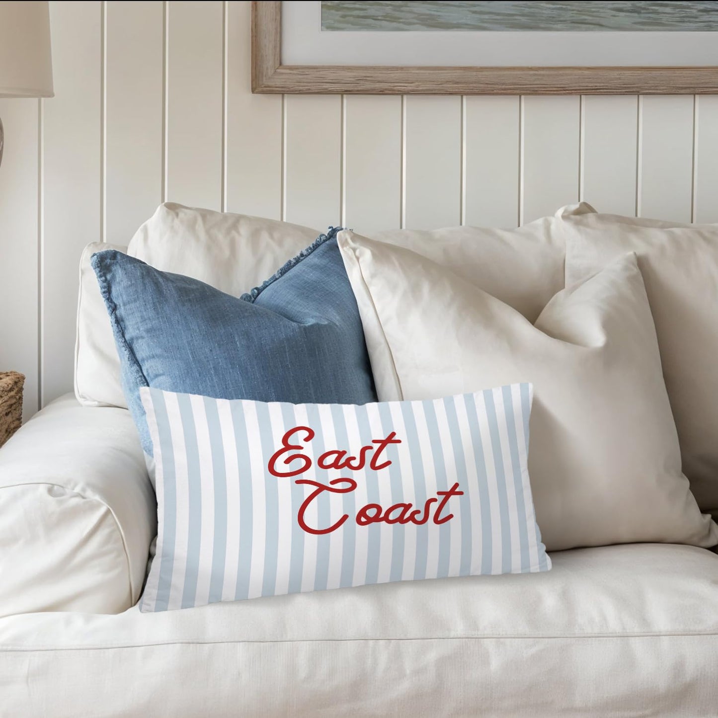 Coastal Beach Girly Room Decor 12x20 Pillow Cover, Preppy Beach Navy Blue Bikini Striped Decorative Lumbar Pillow Covers for Girls Bedroom College Dorm Sofa Couch BST326L