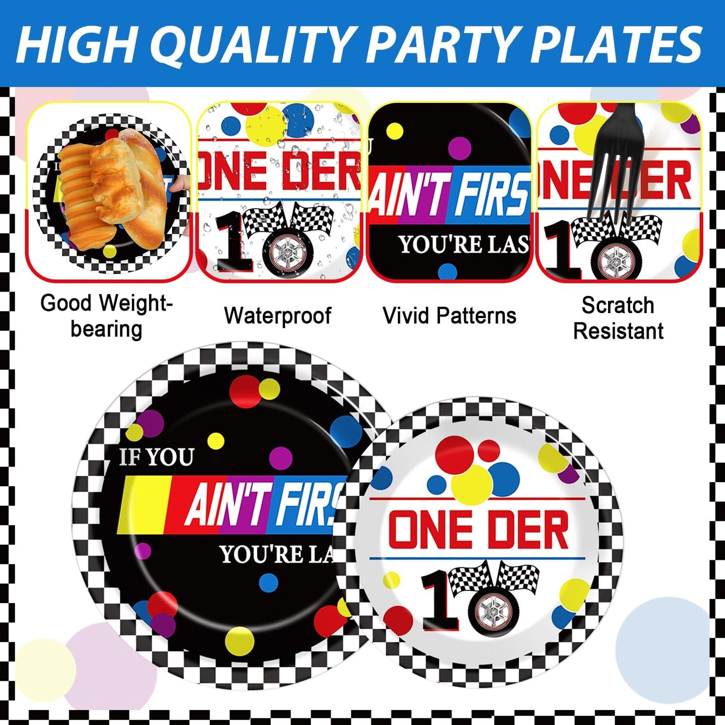 96 Pcs Race Car 1st Birthday Party Plates and Napkins Racing Cars First Birthday Decor Race Car One Year Old Dessert Cake Plates Racing Cars Theme Tableware Set for Kids Boy Party Decor 24 Guests BST202