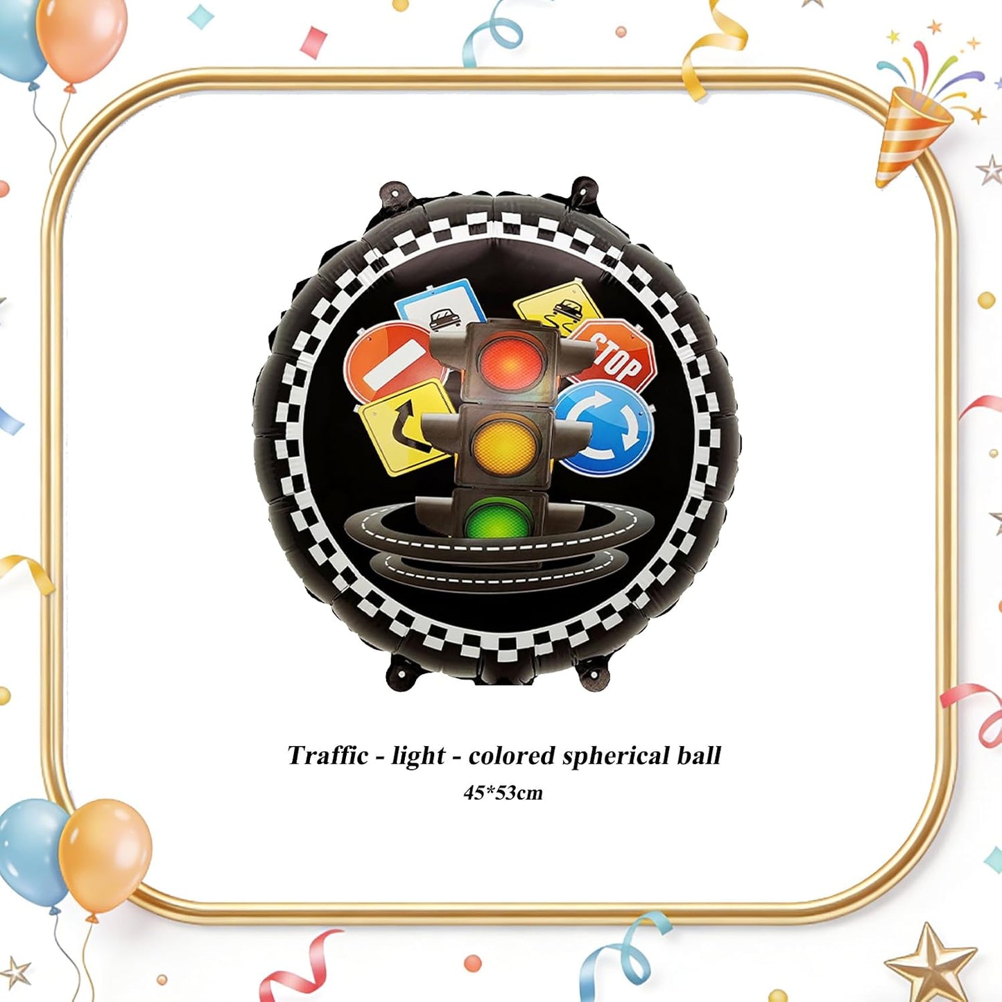 7PCS Traffic Theme Balloons Set,Racing Party Decorations with Traffic Light, Checkered Flags & Road Cone Foil Balloons, Race Car Birthday Decorations for Boys, Baby Shower WN420